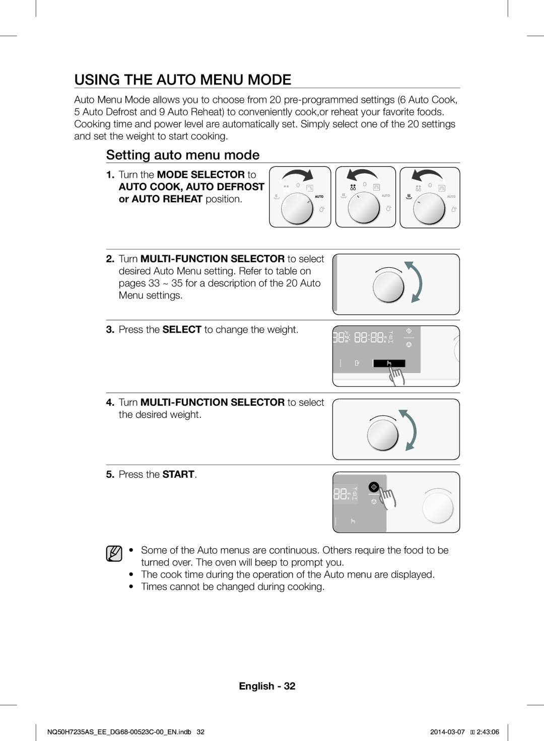 Samsung NQ50H7235AS/EE manual Using the Auto Menu Mode, Setting auto menu mode 