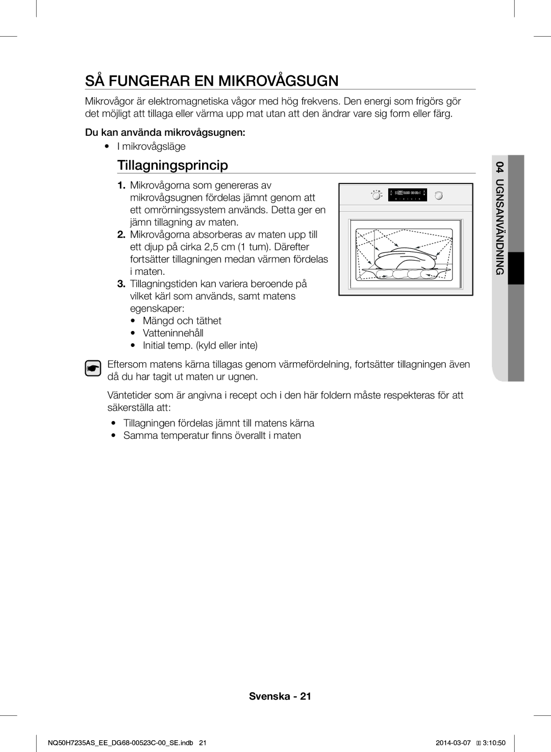 Samsung NQ50H7235AS/EE manual SÅ Fungerar EN Mikrovågsugn, Tillagningsprincip 