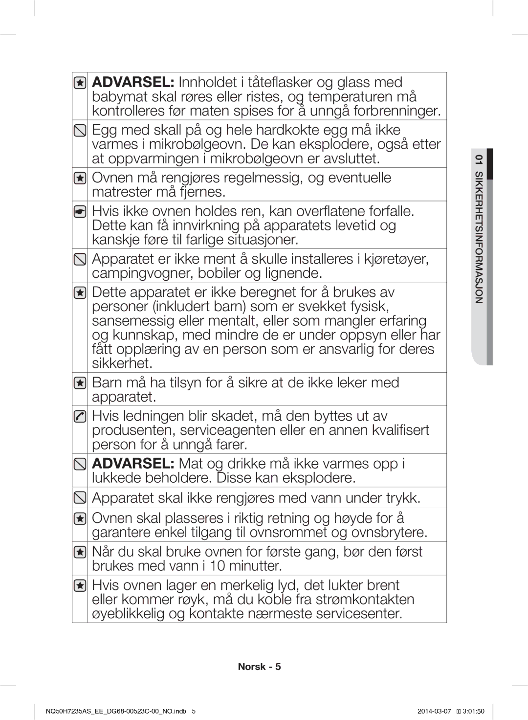 Samsung NQ50H7235AS/EE manual Sikkerhetsinformasjon 