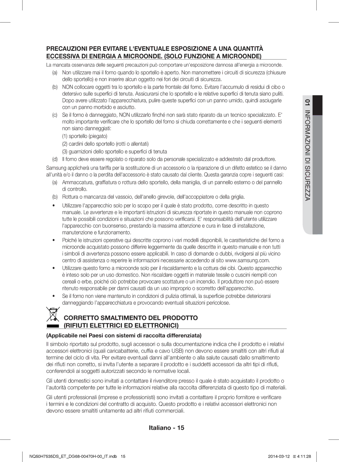 Samsung NQ50H7535DS/ET manual Applicabile nei Paesi con sistemi di raccolta differenziata 