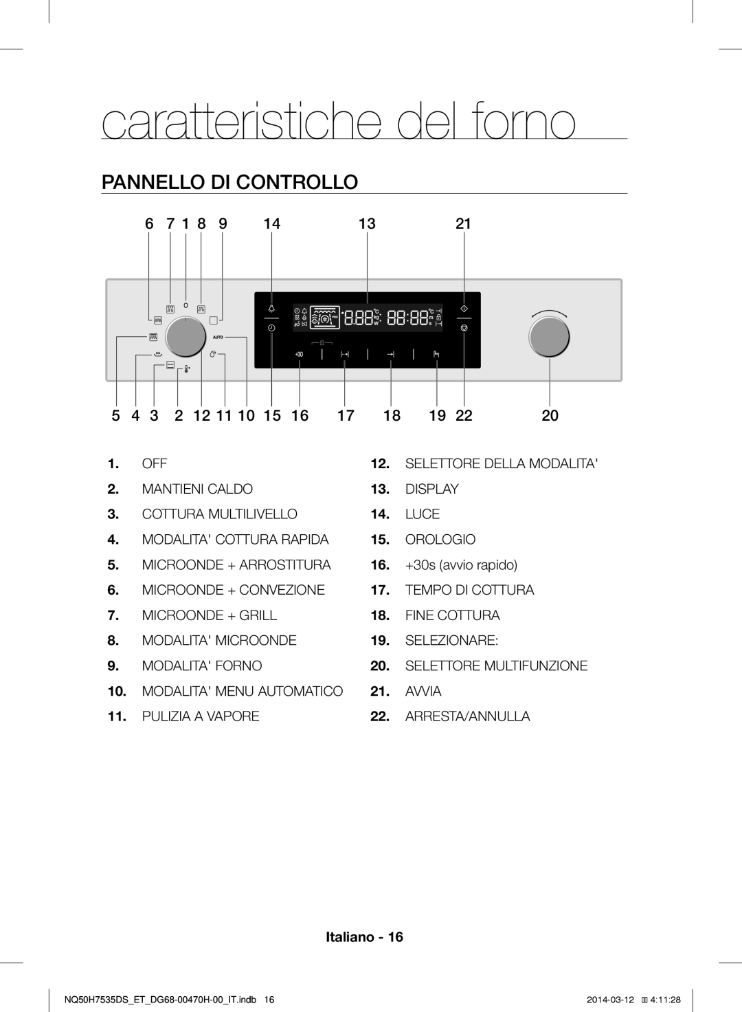 Samsung NQ50H7535DS/ET manual Pannello DI Controllo, +30s avvio rapido 