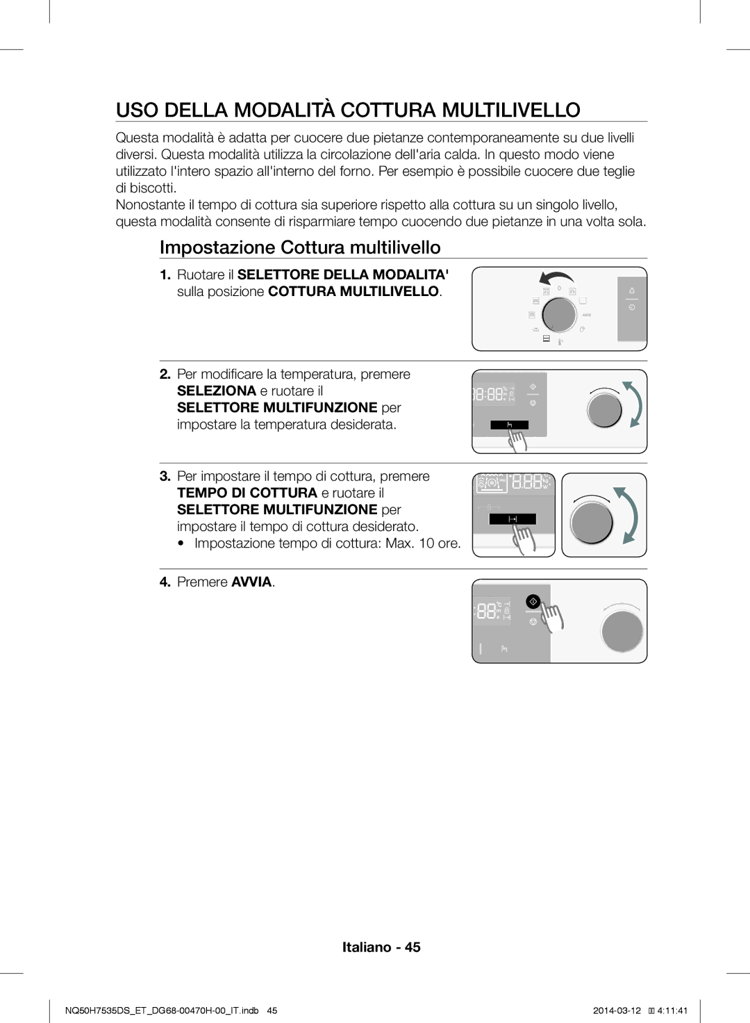 Samsung NQ50H7535DS/ET manual USO Della Modalità Cottura Multilivello, Impostazione Cottura multilivello 