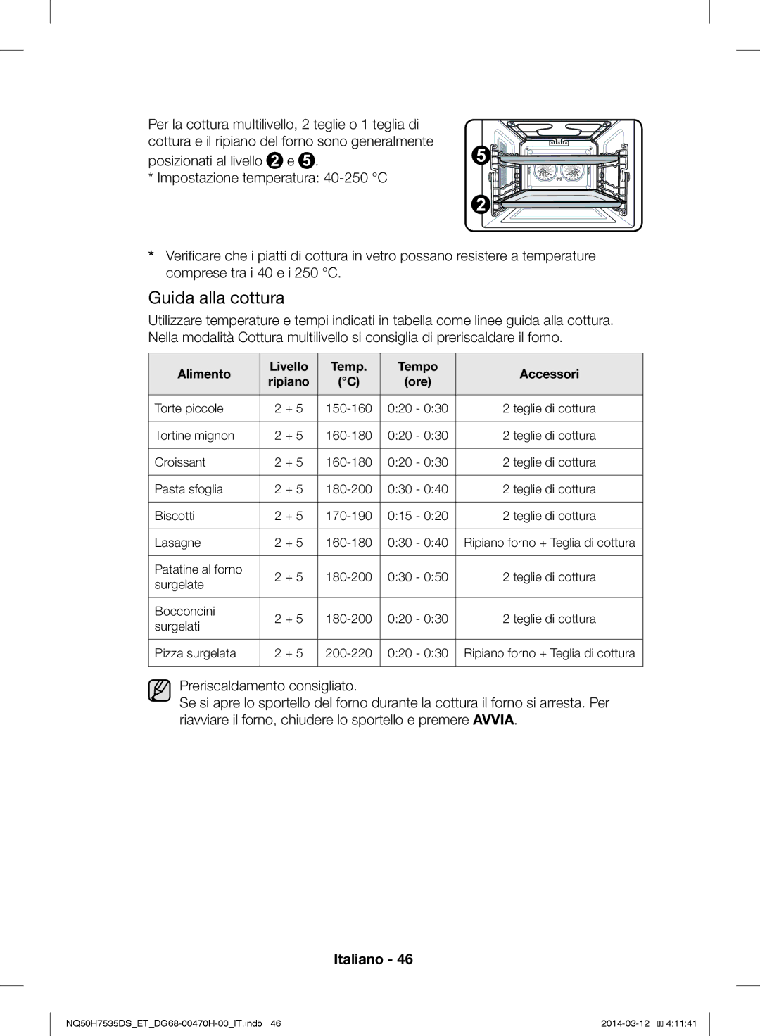 Samsung NQ50H7535DS/ET manual Alimento Livello Temp Tempo Accessori 