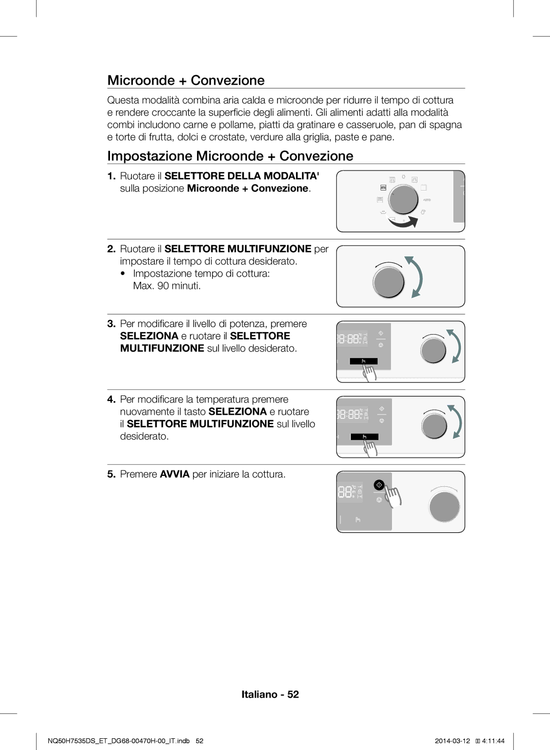 Samsung NQ50H7535DS/ET manual Impostazione Microonde + Convezione 