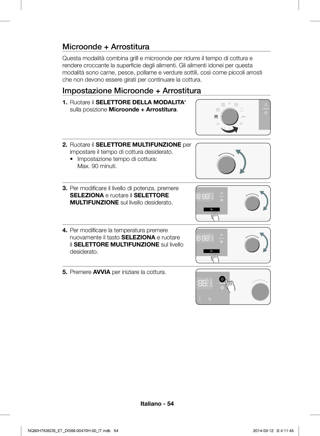 Samsung NQ50H7535DS/ET manual Impostazione Microonde + Arrostitura 