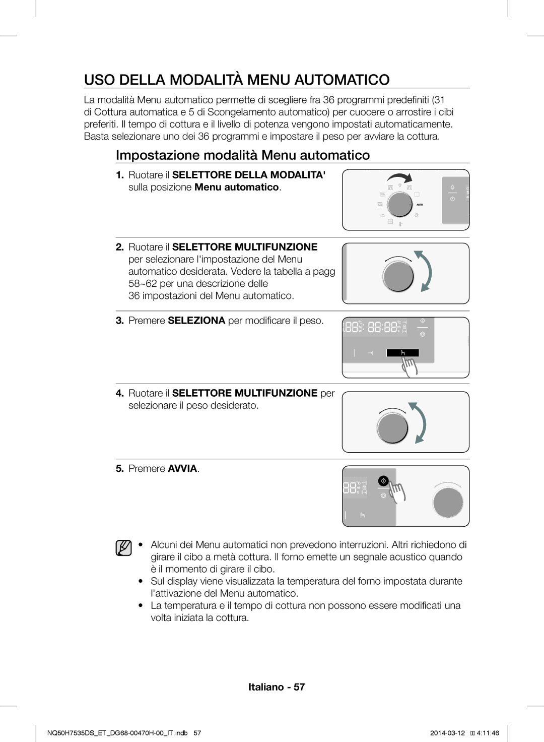 Samsung NQ50H7535DS/ET manual USO Della Modalità Menu Automatico, Impostazione modalità Menu automatico 