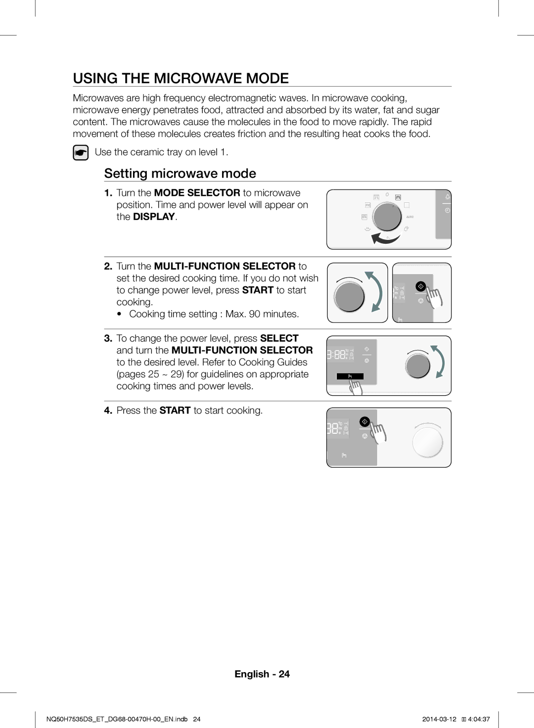 Samsung NQ50H7535DS/ET manual Using the Microwave Mode, Setting microwave mode 