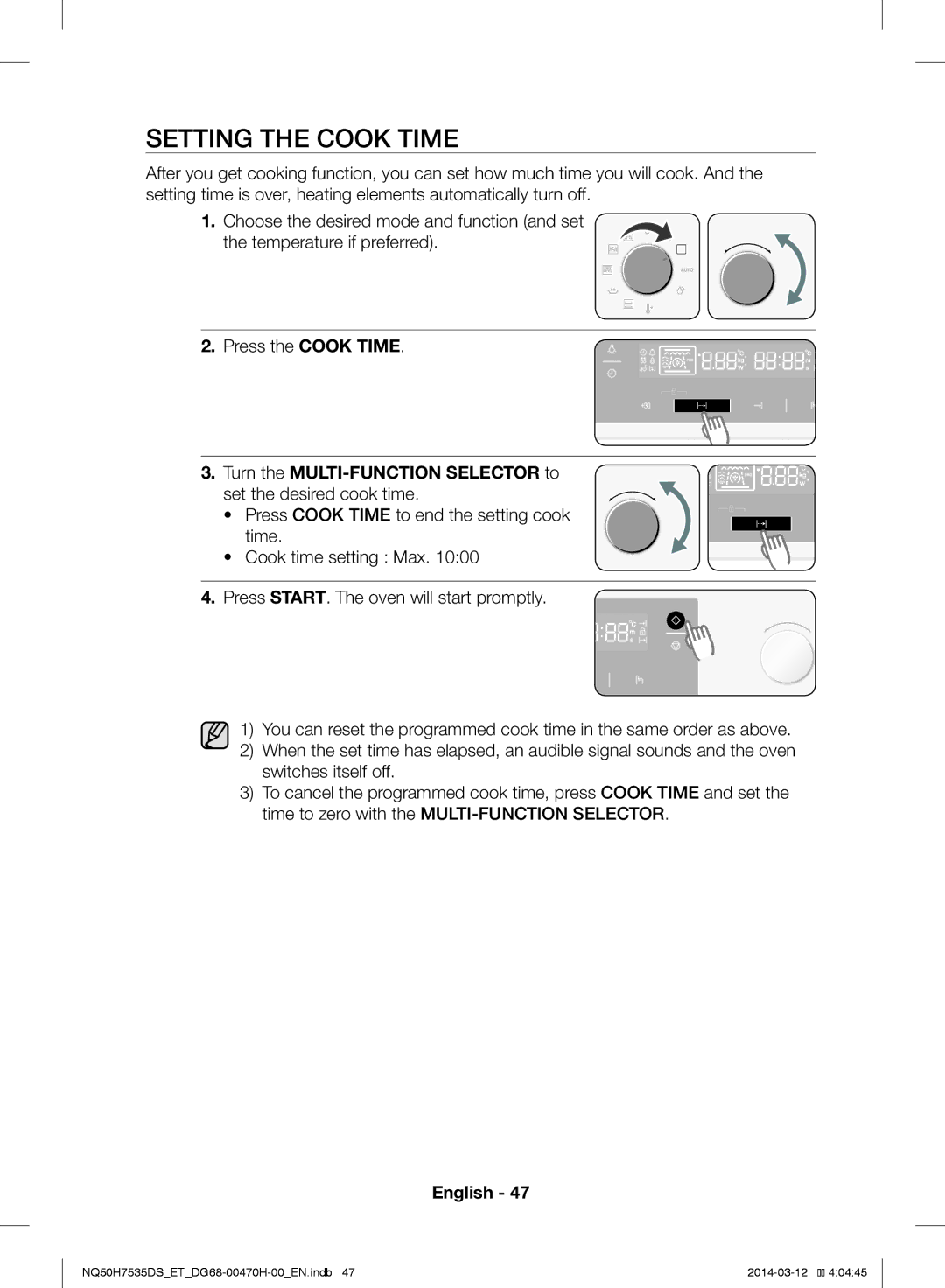 Samsung NQ50H7535DS/ET manual Setting the Cook Time 