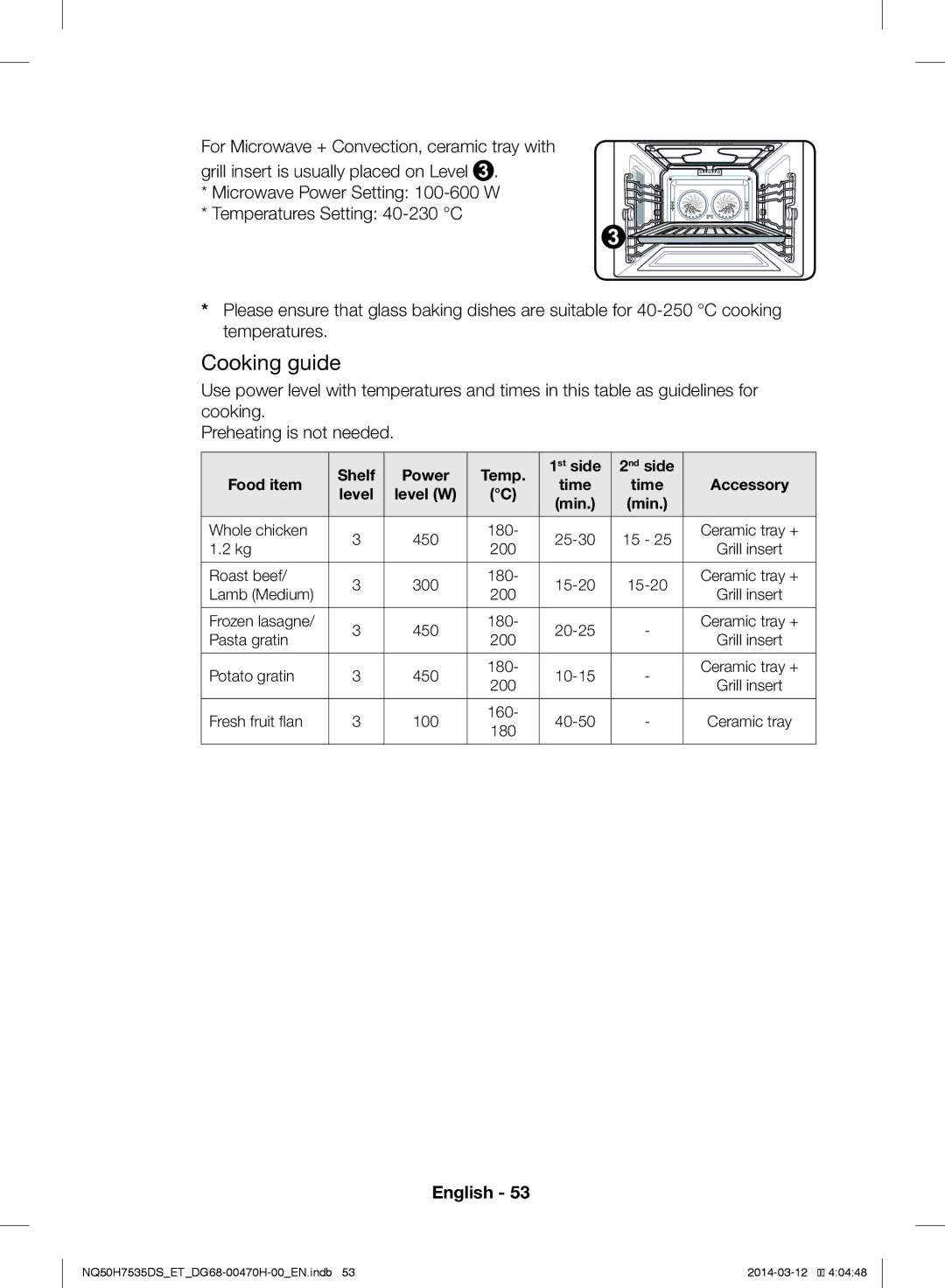 Samsung NQ50H7535DS/ET manual For Microwave + Convection, ceramic tray with 