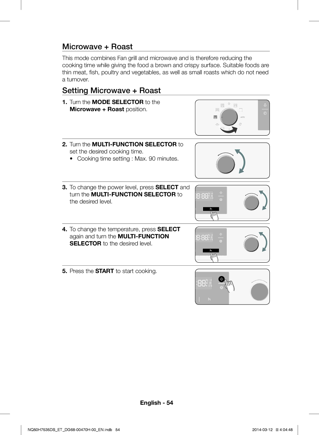 Samsung NQ50H7535DS/ET manual Setting Microwave + Roast 