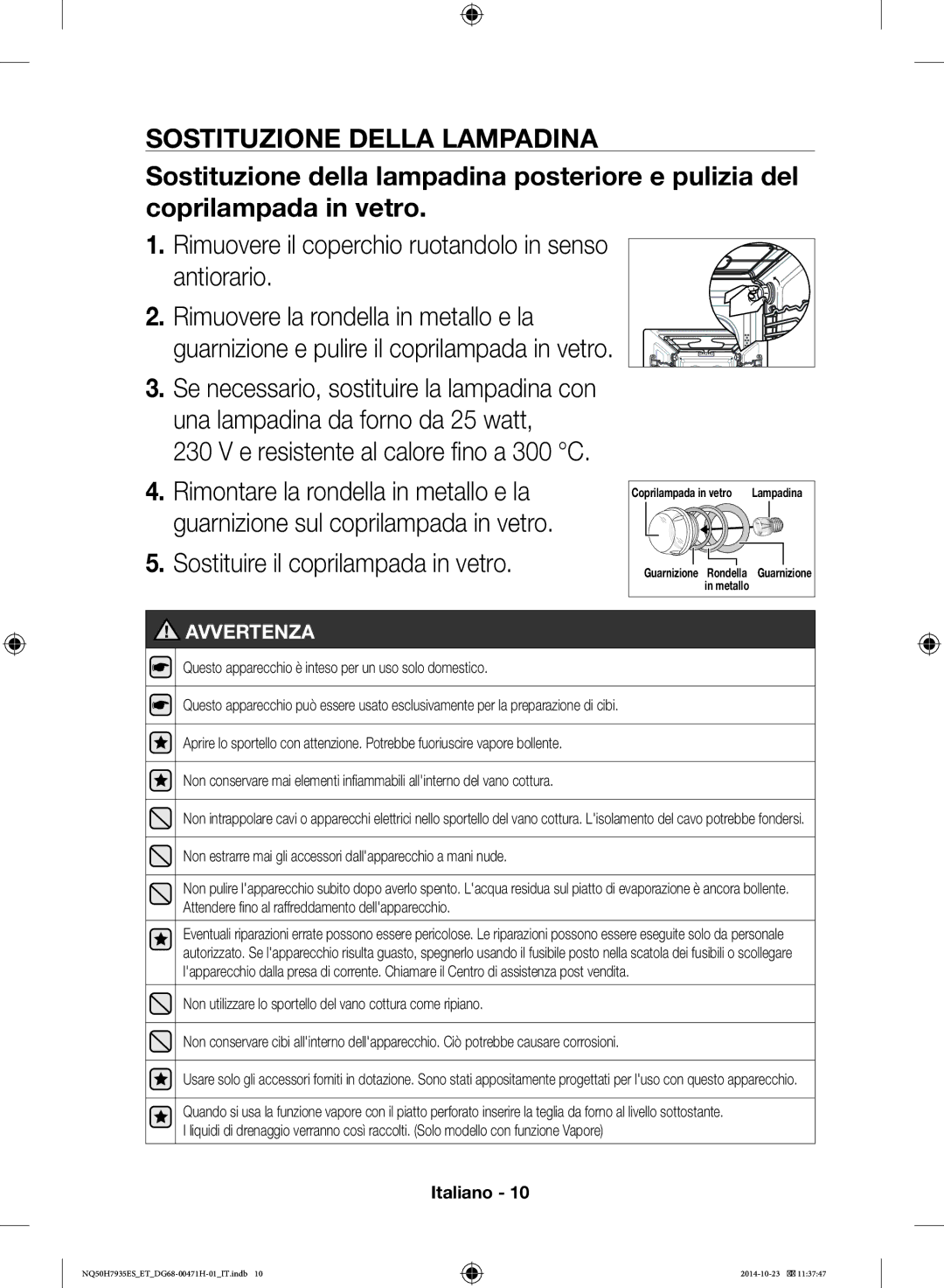 Samsung NQ50H7935ES/ET manual Sostituzione Della Lampadina 