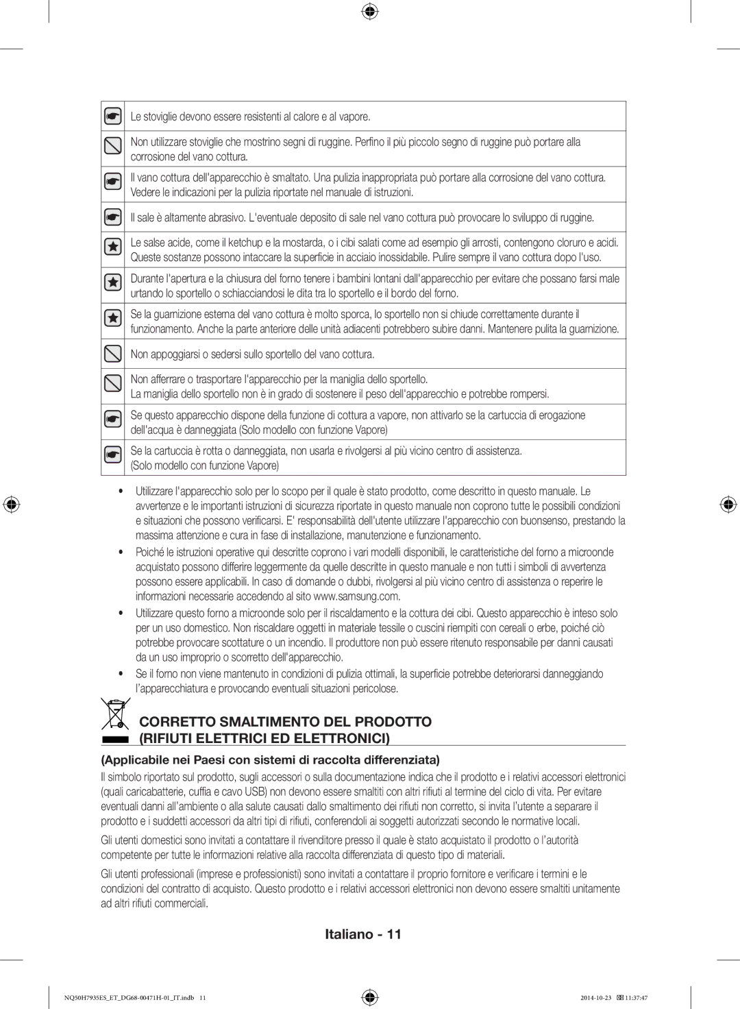 Samsung NQ50H7935ES/ET manual Applicabile nei Paesi con sistemi di raccolta differenziata 