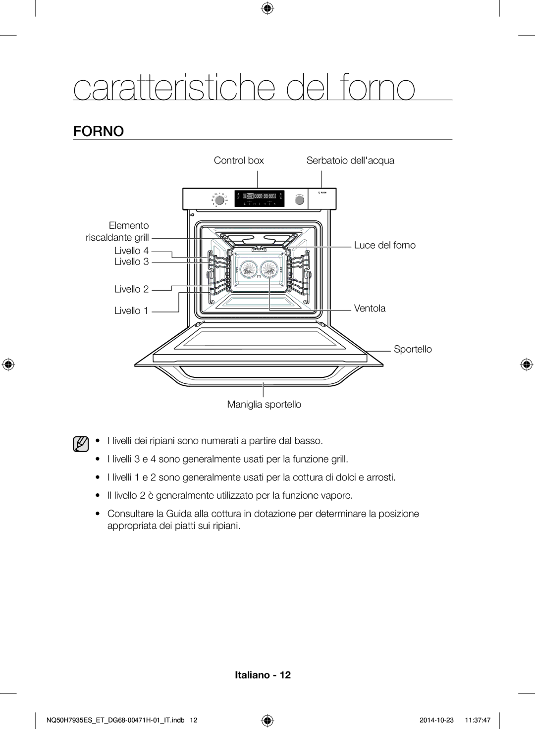 Samsung NQ50H7935ES/ET manual Caratteristiche del forno, Forno 