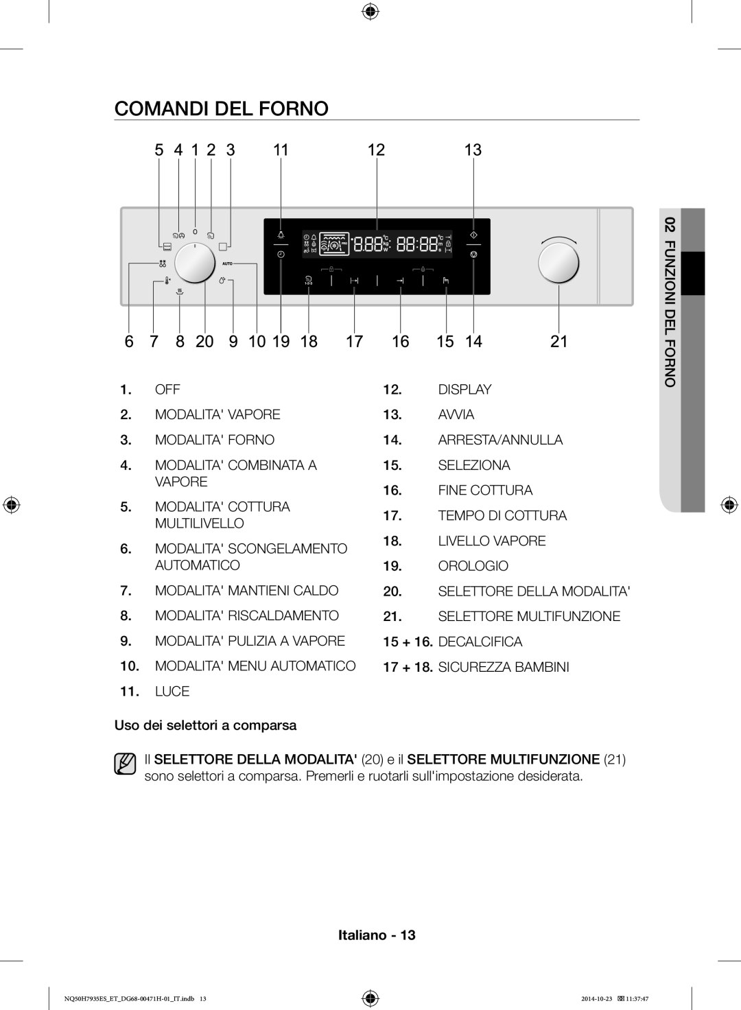 Samsung NQ50H7935ES/ET manual Comandi DEL Forno 