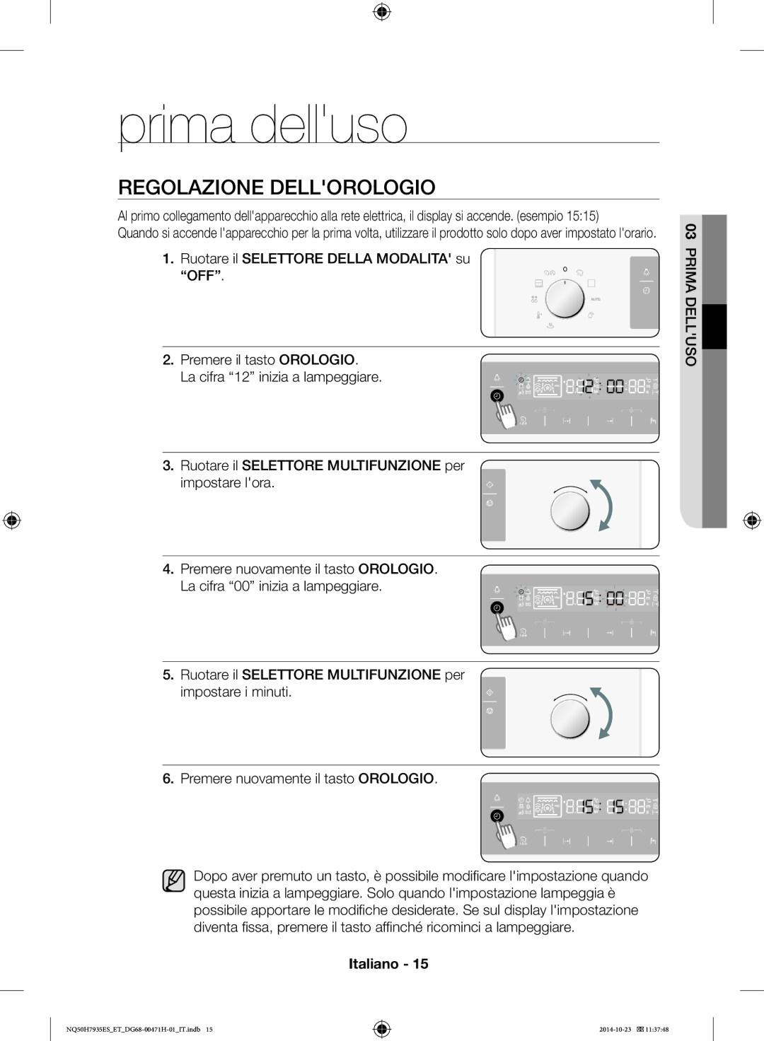 Samsung NQ50H7935ES/ET manual Prima delluso, Regolazione Dellorologio 