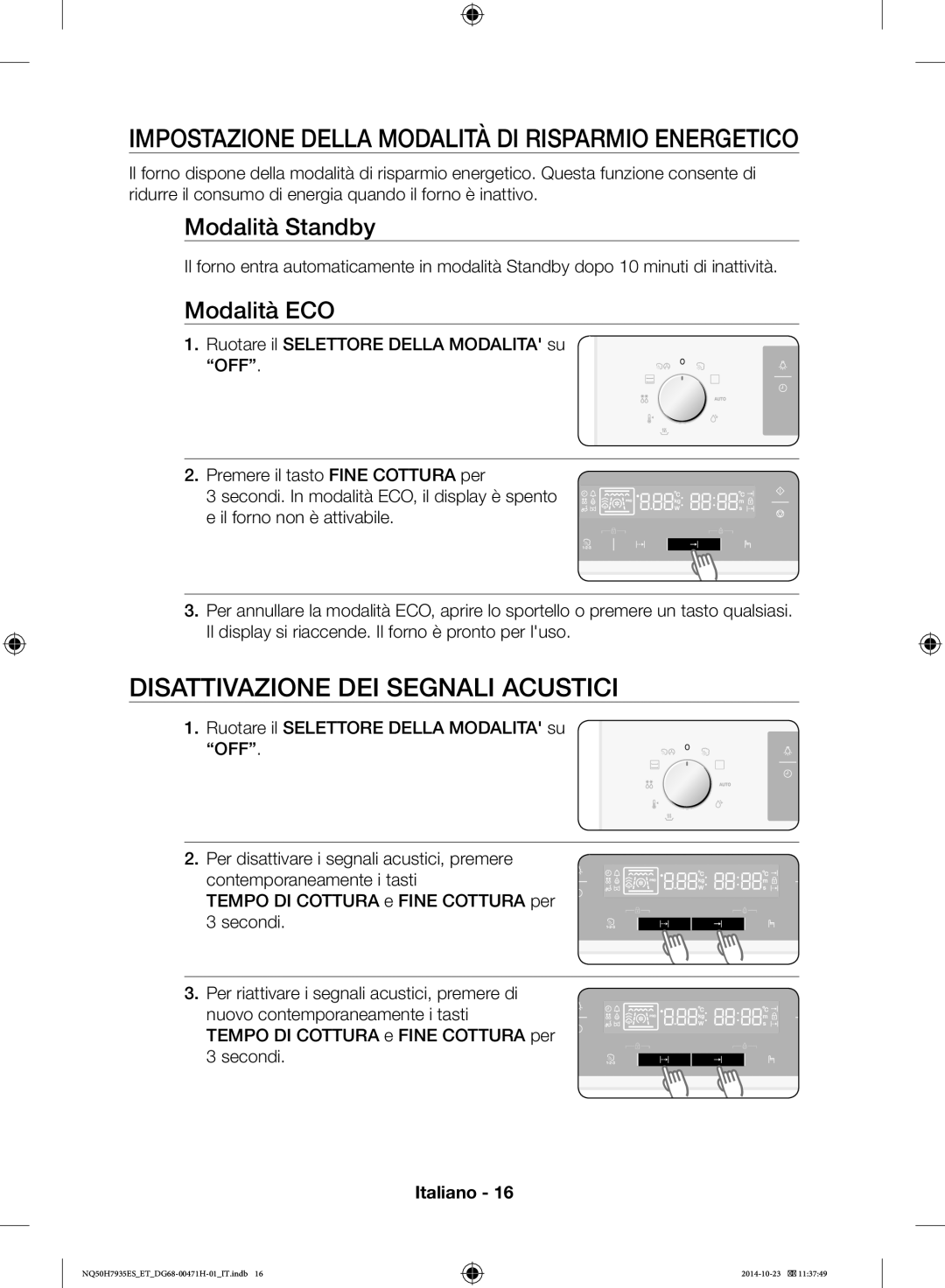 Samsung NQ50H7935ES/ET manual Impostazione Della Modalità DI Risparmio Energetico, Disattivazione DEI Segnali Acustici 