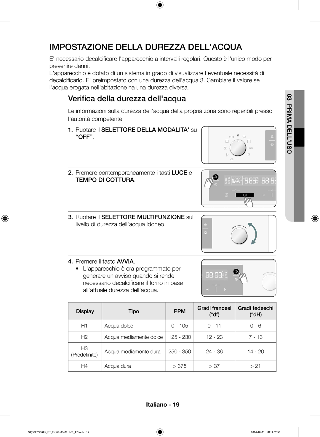 Samsung NQ50H7935ES/ET manual Impostazione Della Durezza Dellacqua, Verifica della durezza dellacqua 