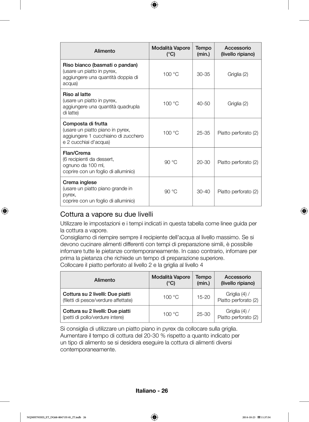 Samsung NQ50H7935ES/ET manual Cottura a vapore su due livelli 