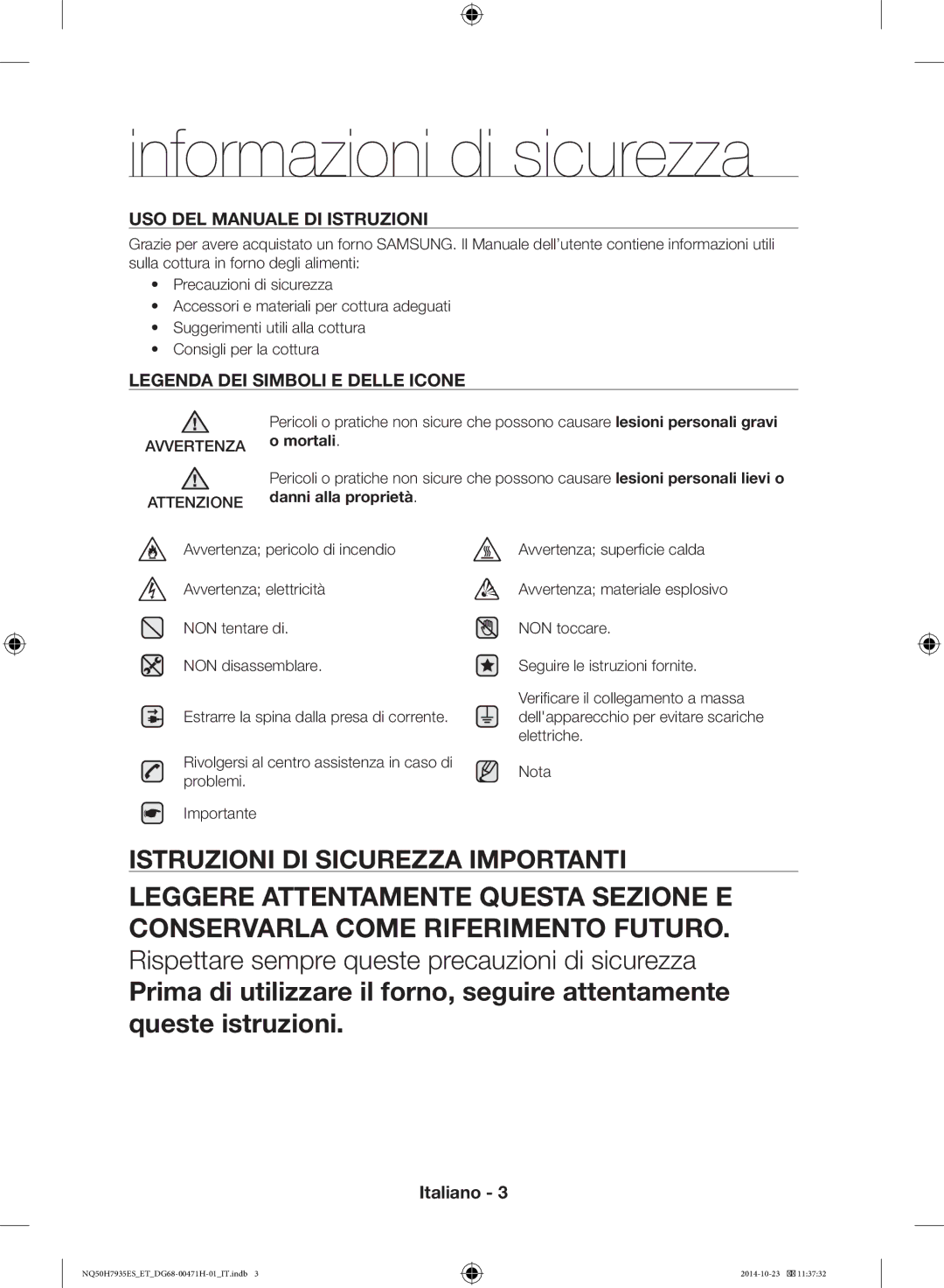 Samsung NQ50H7935ES/ET manual Informazioni di sicurezza 