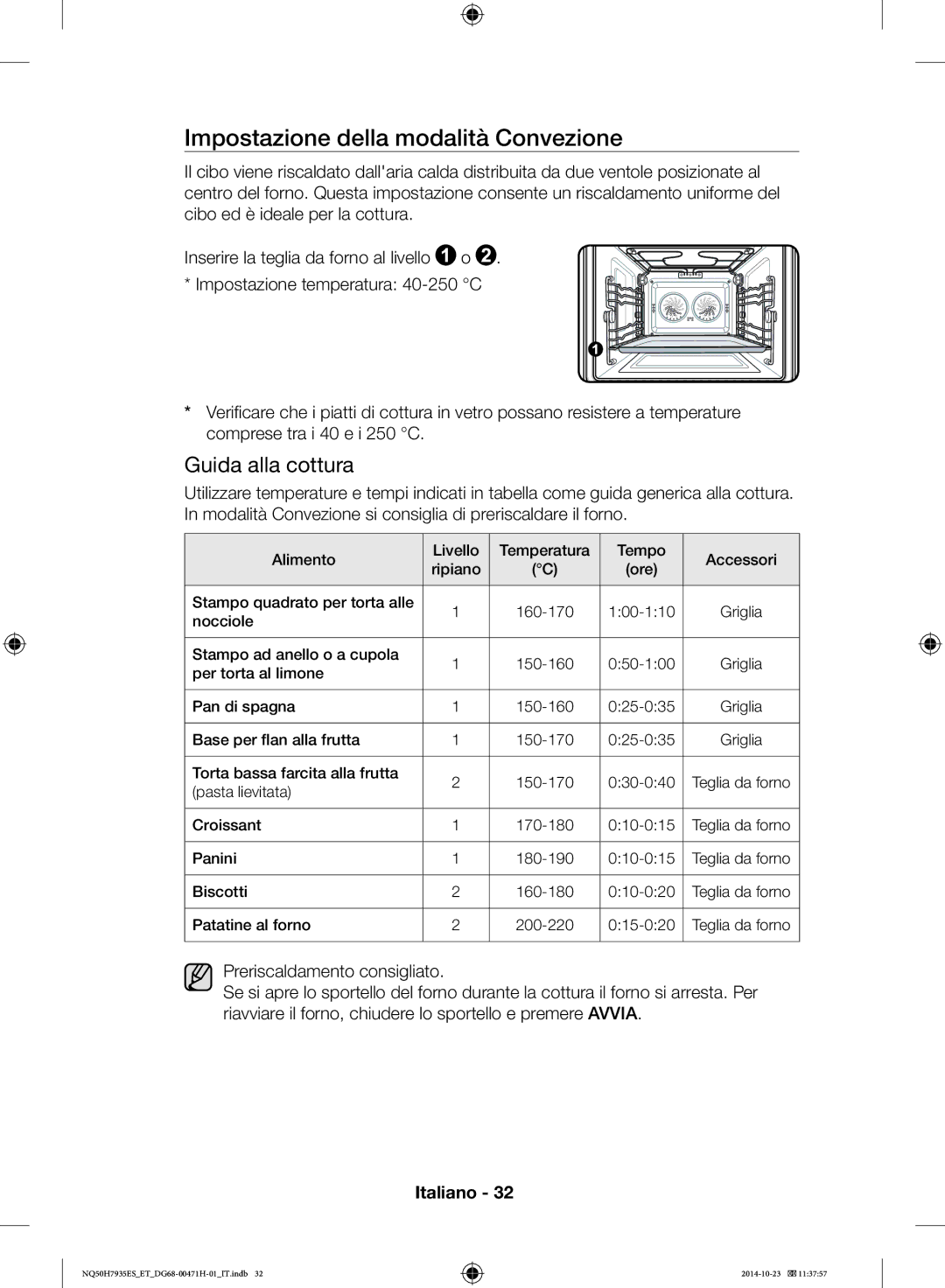 Samsung NQ50H7935ES/ET manual Impostazione della modalità Convezione 