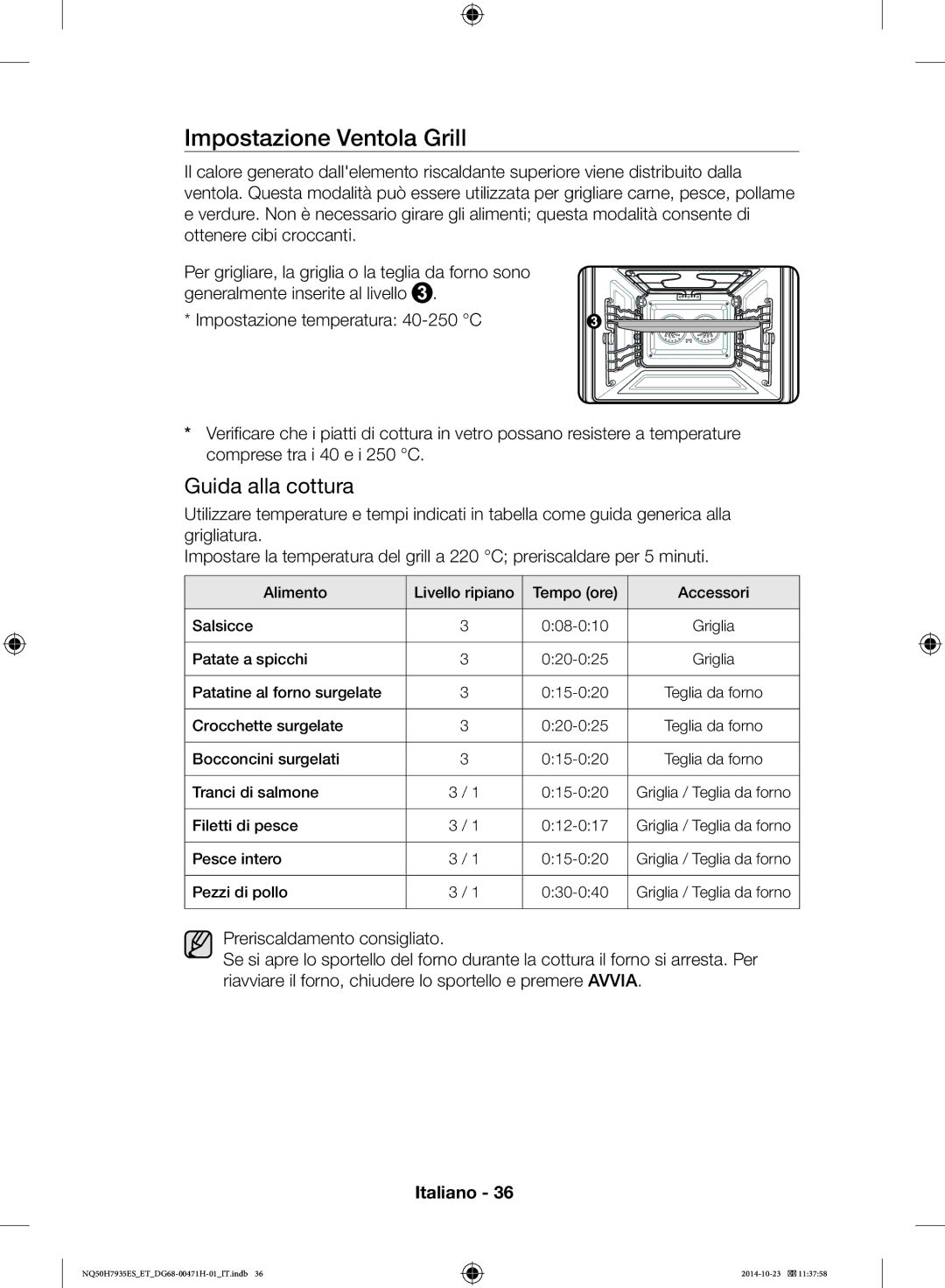 Samsung NQ50H7935ES/ET manual Impostazione Ventola Grill 