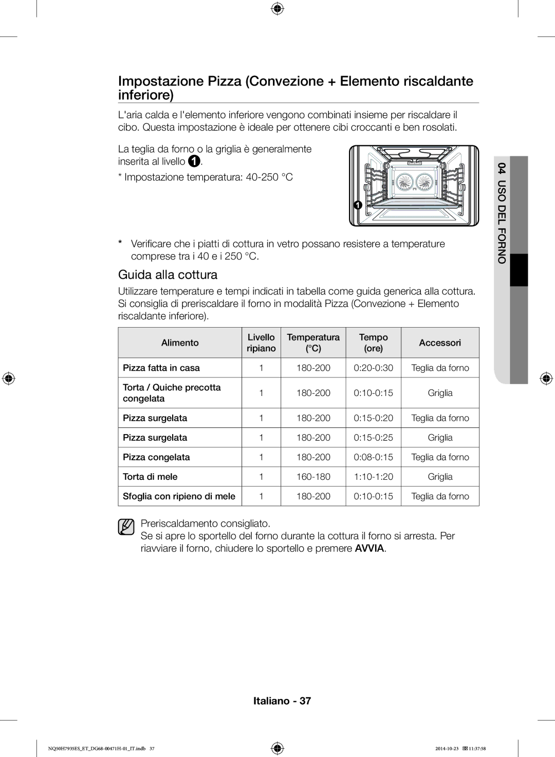 Samsung NQ50H7935ES/ET manual Pizza fatta in casa 180-200 020-030 