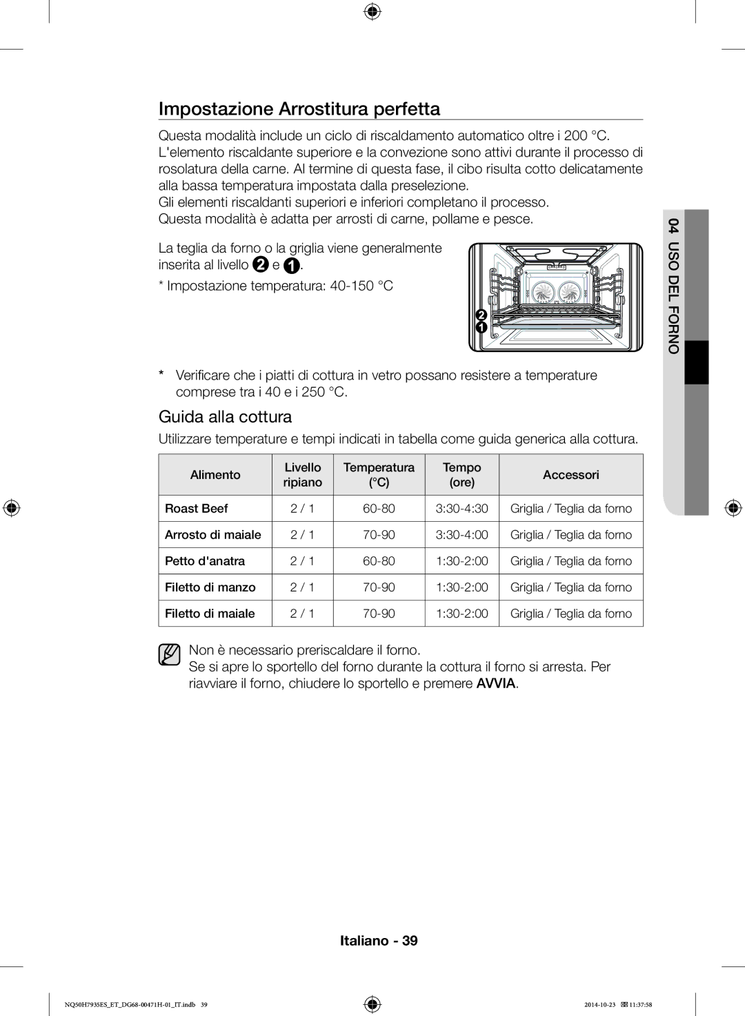 Samsung NQ50H7935ES/ET manual Impostazione Arrostitura perfetta 