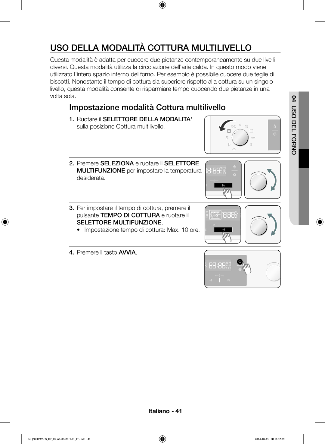 Samsung NQ50H7935ES/ET manual USO Della Modalità Cottura Multilivello, Impostazione modalità Cottura multilivello 