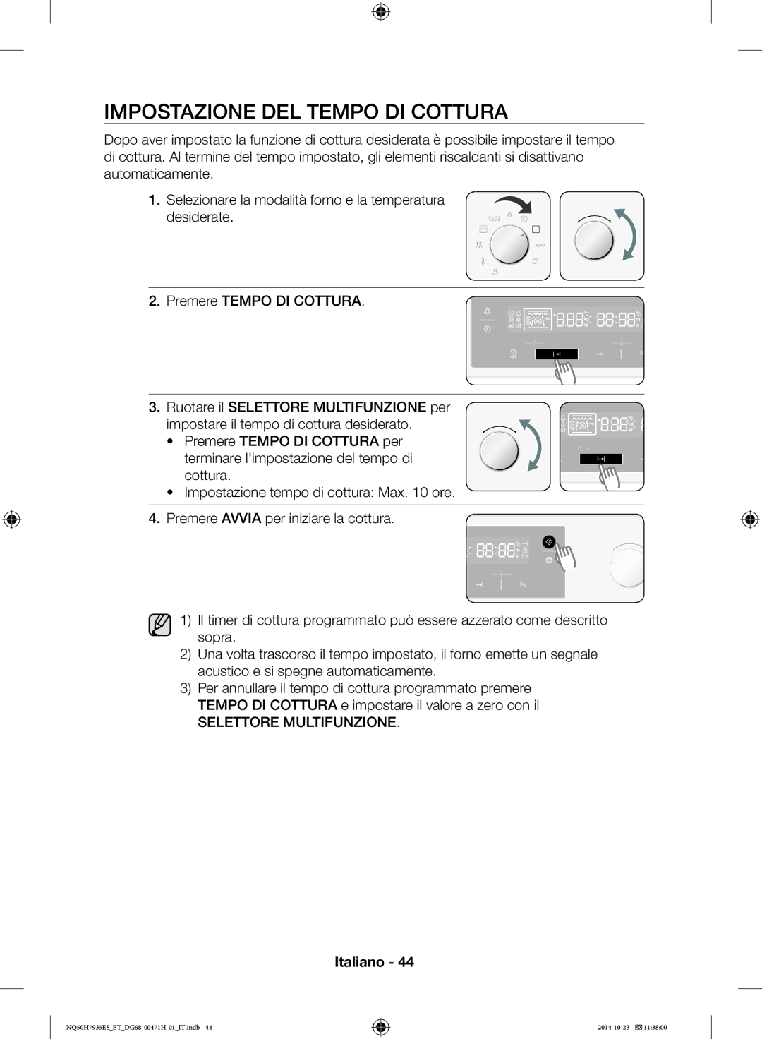 Samsung NQ50H7935ES/ET manual Impostazione DEL Tempo DI Cottura 