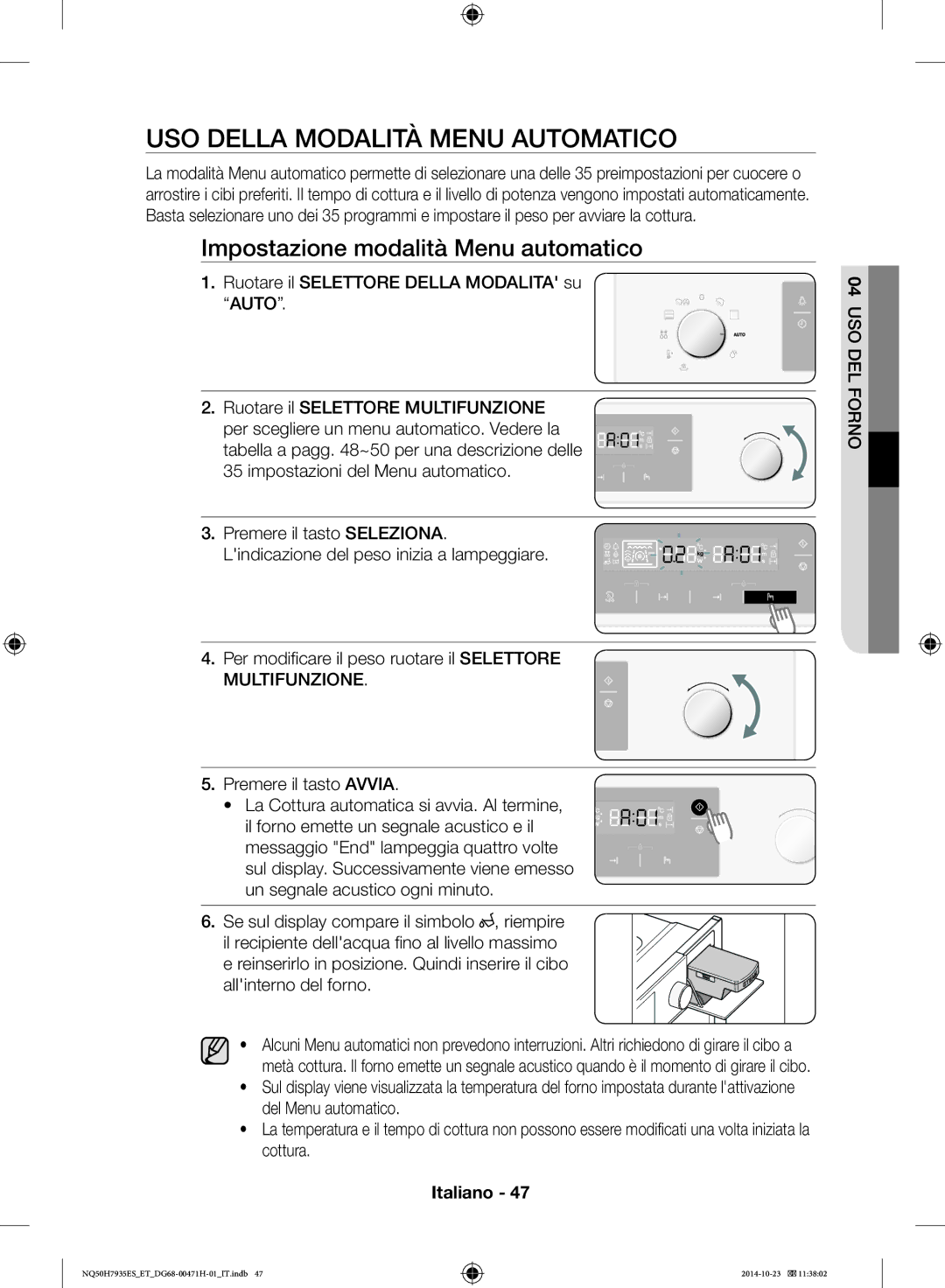 Samsung NQ50H7935ES/ET manual USO Della Modalità Menu Automatico, Impostazione modalità Menu automatico 