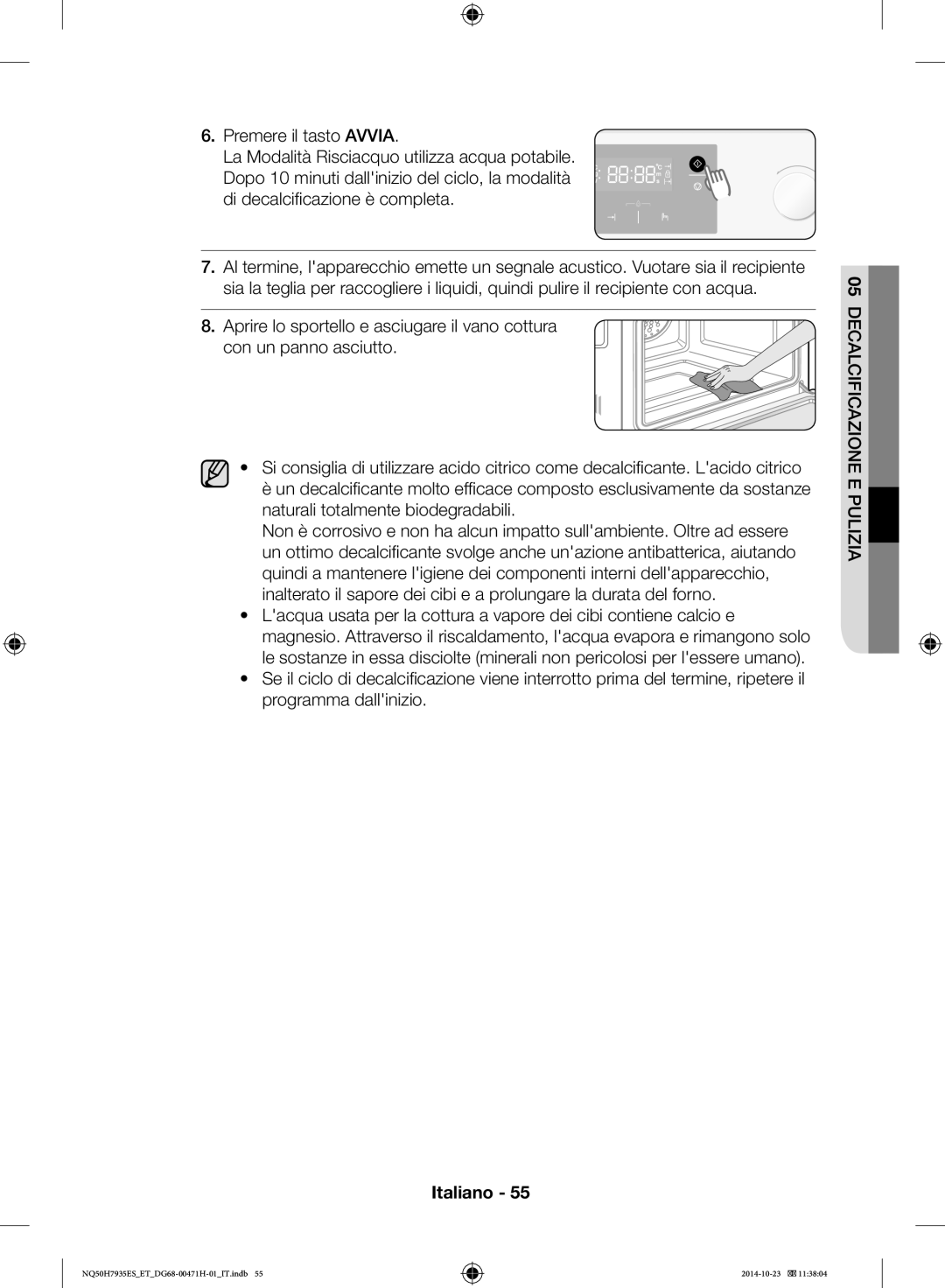 Samsung NQ50H7935ES/ET manual 05DECALCIFICAZIONE E Pulizia 