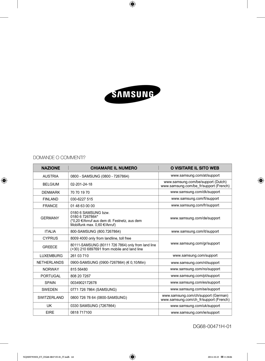 Samsung NQ50H7935ES/ET manual DG68-00471H-01 