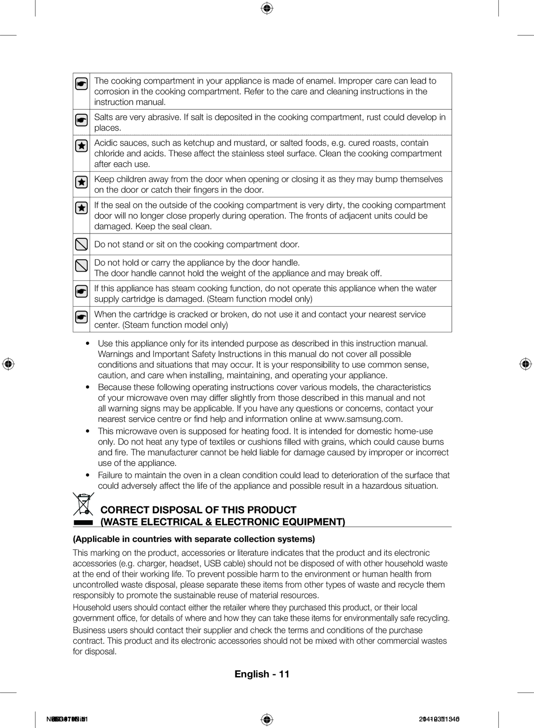 Samsung NQ50H7935ES/ET manual Applicable in countries with separate collection systems 