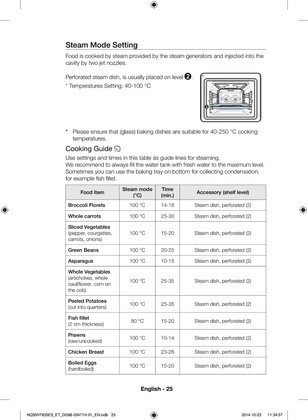 Samsung NQ50H7935ES/ET manual Steam Mode Setting, Cooking Guide 