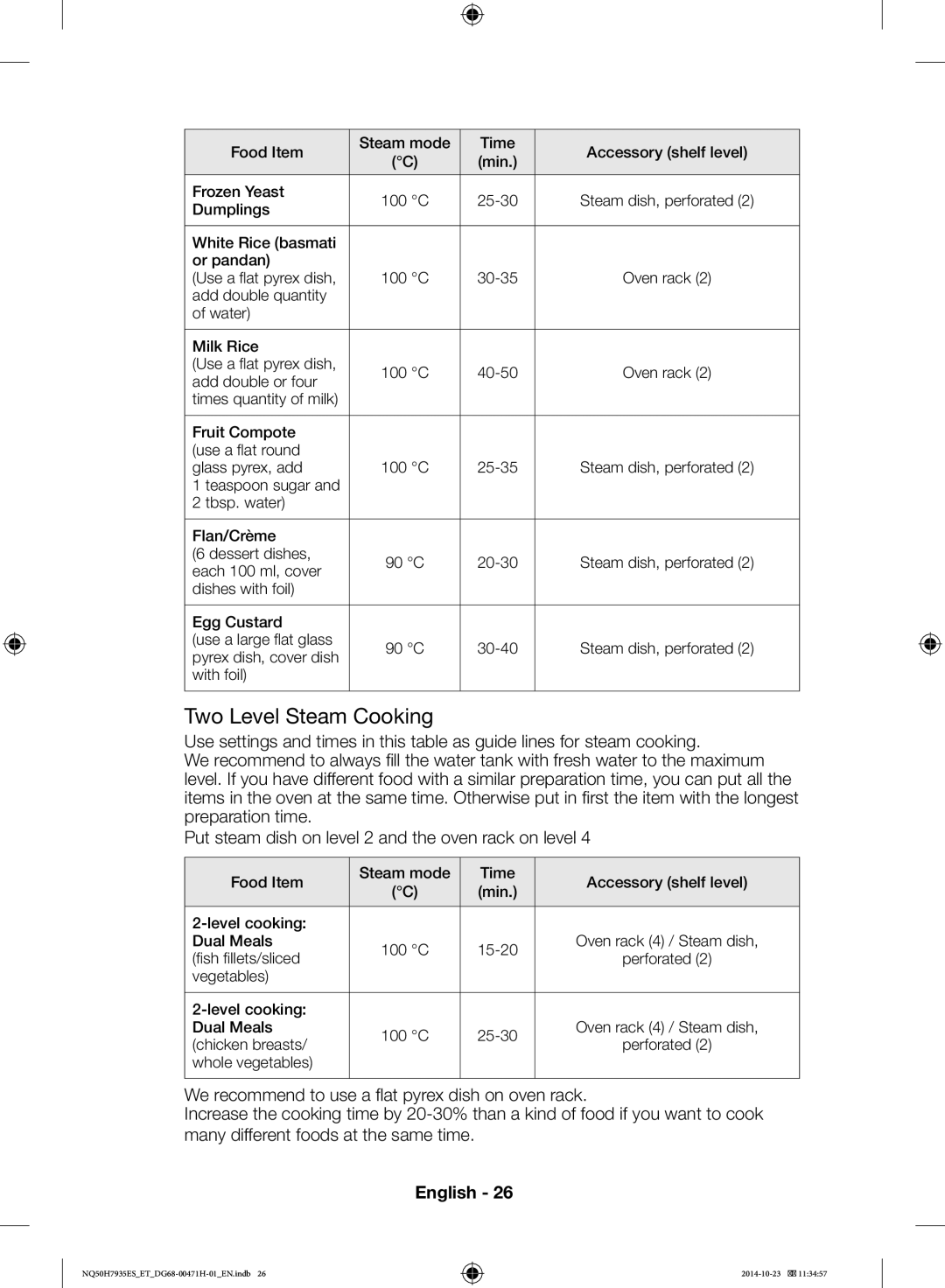 Samsung NQ50H7935ES/ET manual Two Level Steam Cooking 