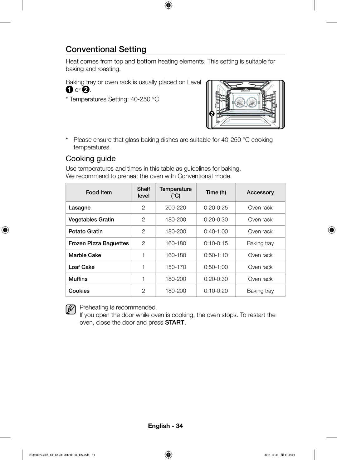 Samsung NQ50H7935ES/ET manual Conventional Setting 