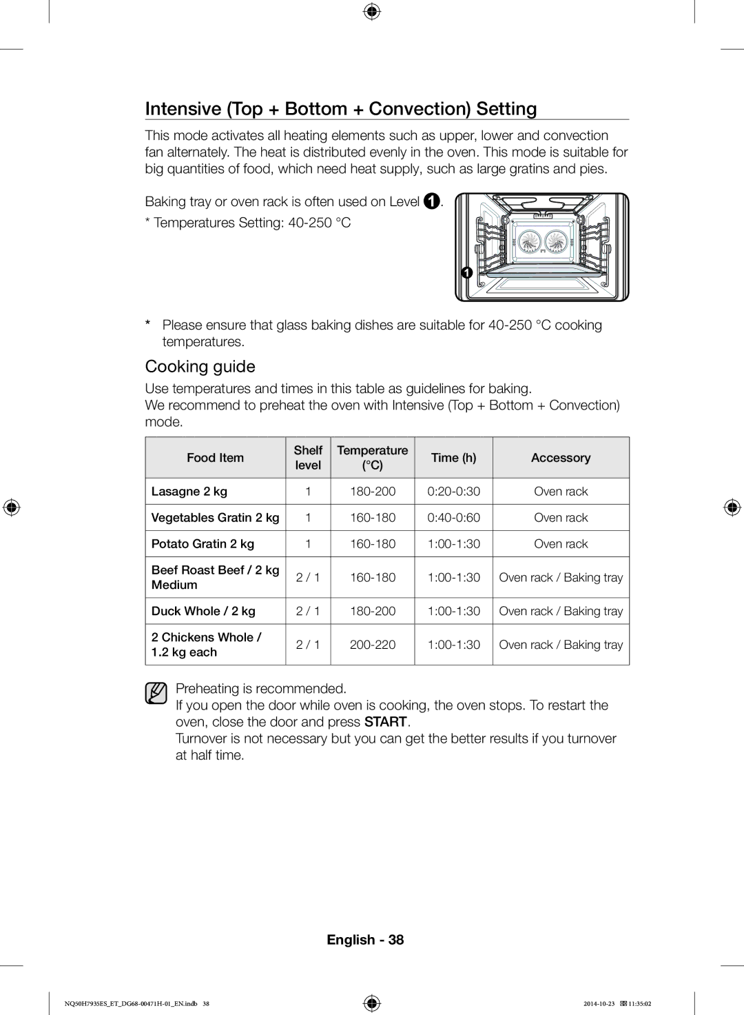 Samsung NQ50H7935ES/ET manual Intensive Top + Bottom + Convection Setting 