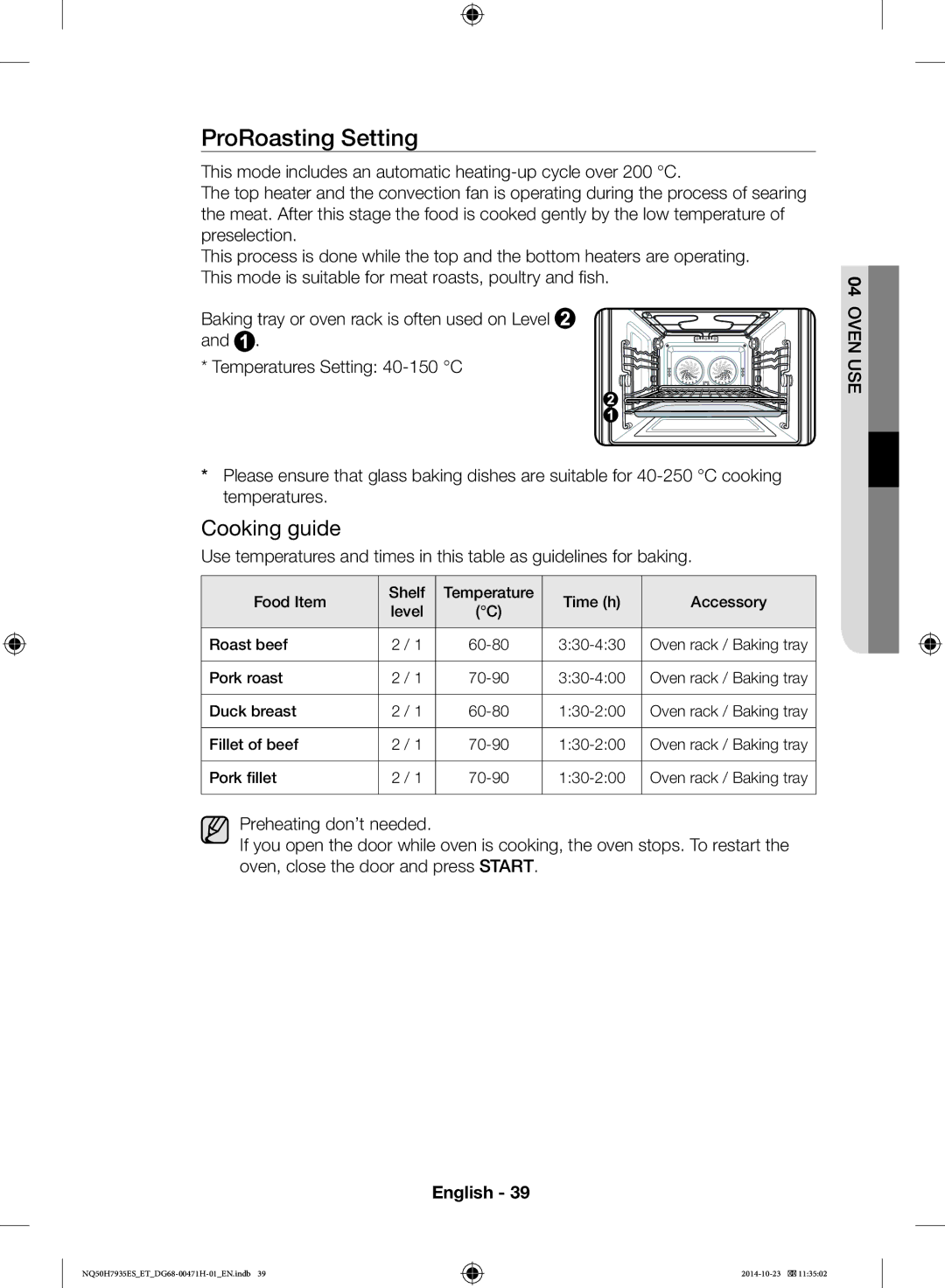 Samsung NQ50H7935ES/ET manual ProRoasting Setting 