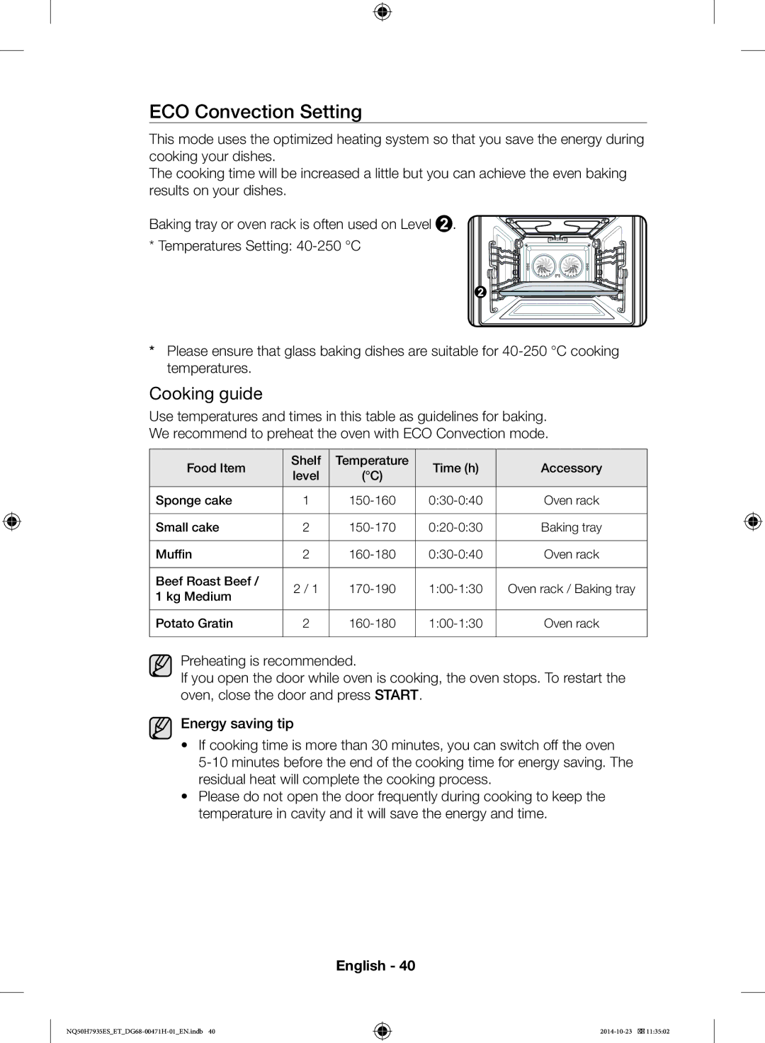 Samsung NQ50H7935ES/ET manual ECO Convection Setting 