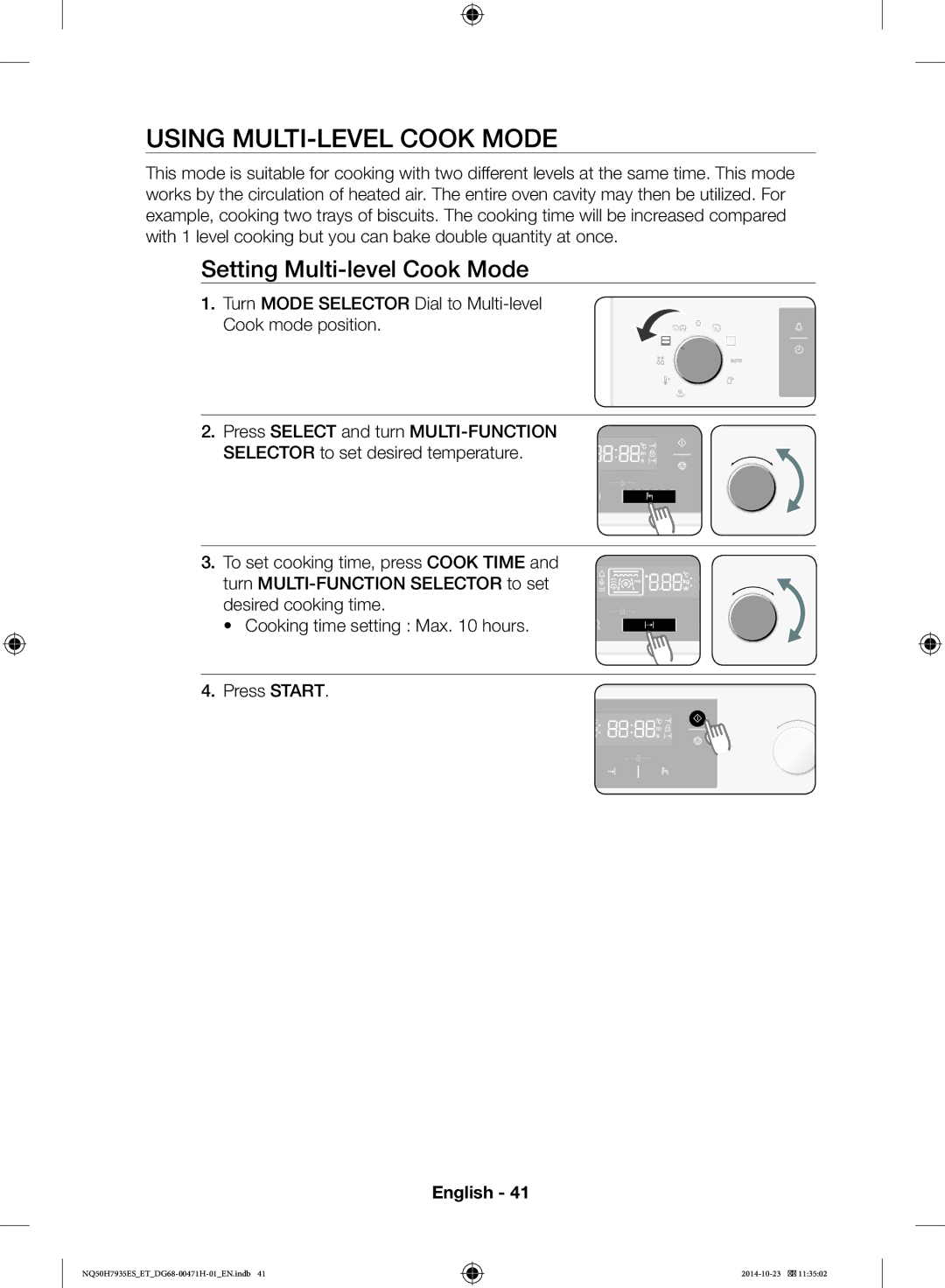 Samsung NQ50H7935ES/ET manual Using MULTI-LEVEL Cook Mode, Setting Multi-level Cook Mode 