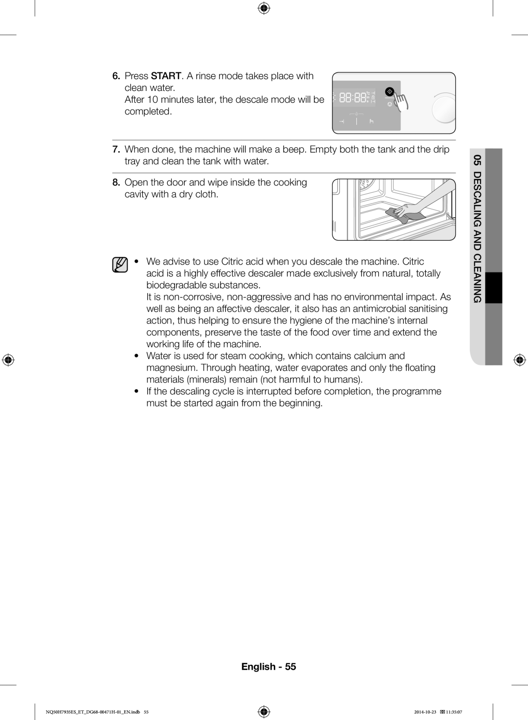 Samsung NQ50H7935ES/ET manual 05DESCALING and Cleaning 