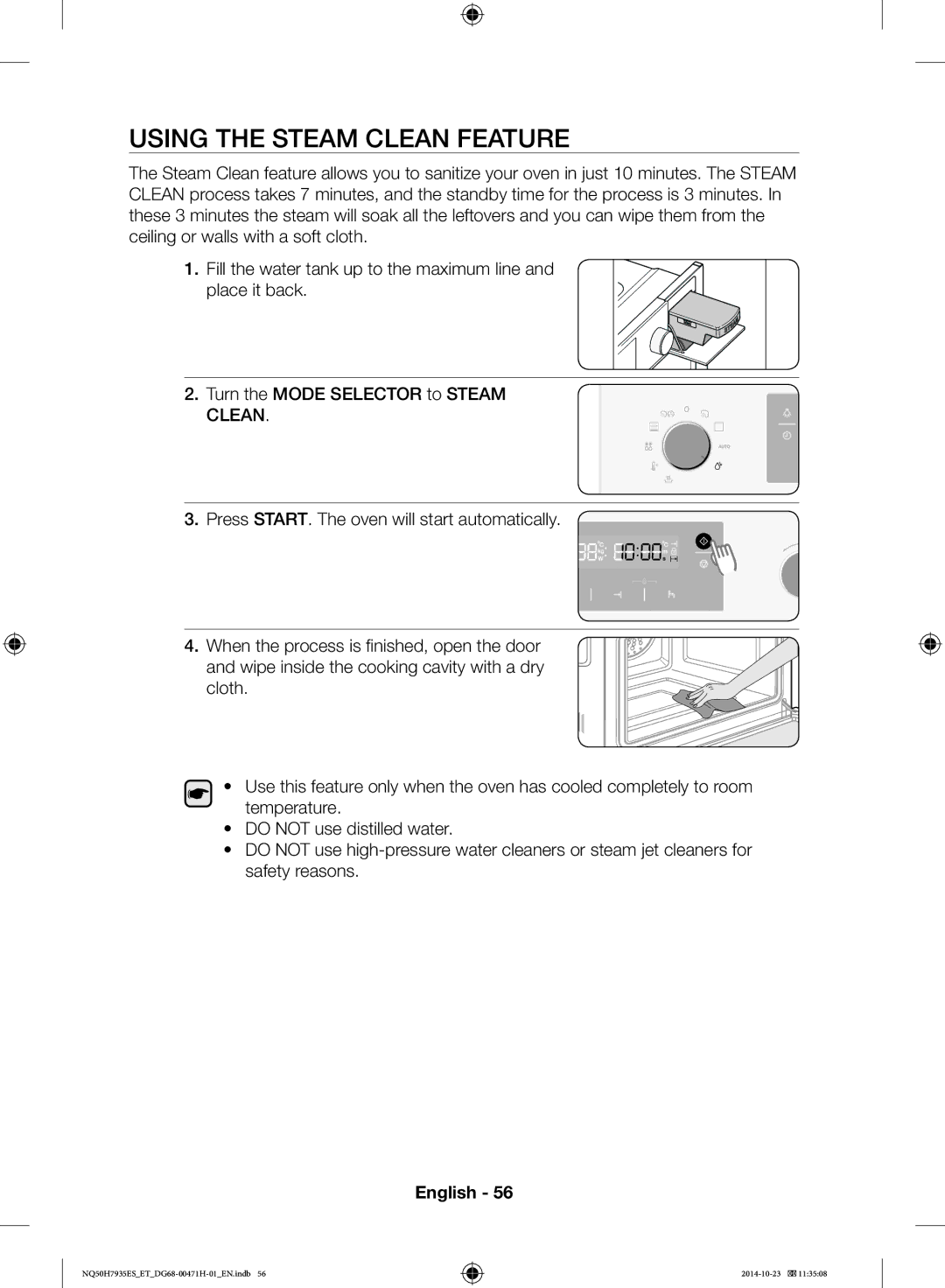 Samsung NQ50H7935ES/ET manual Using the Steam Clean Feature 