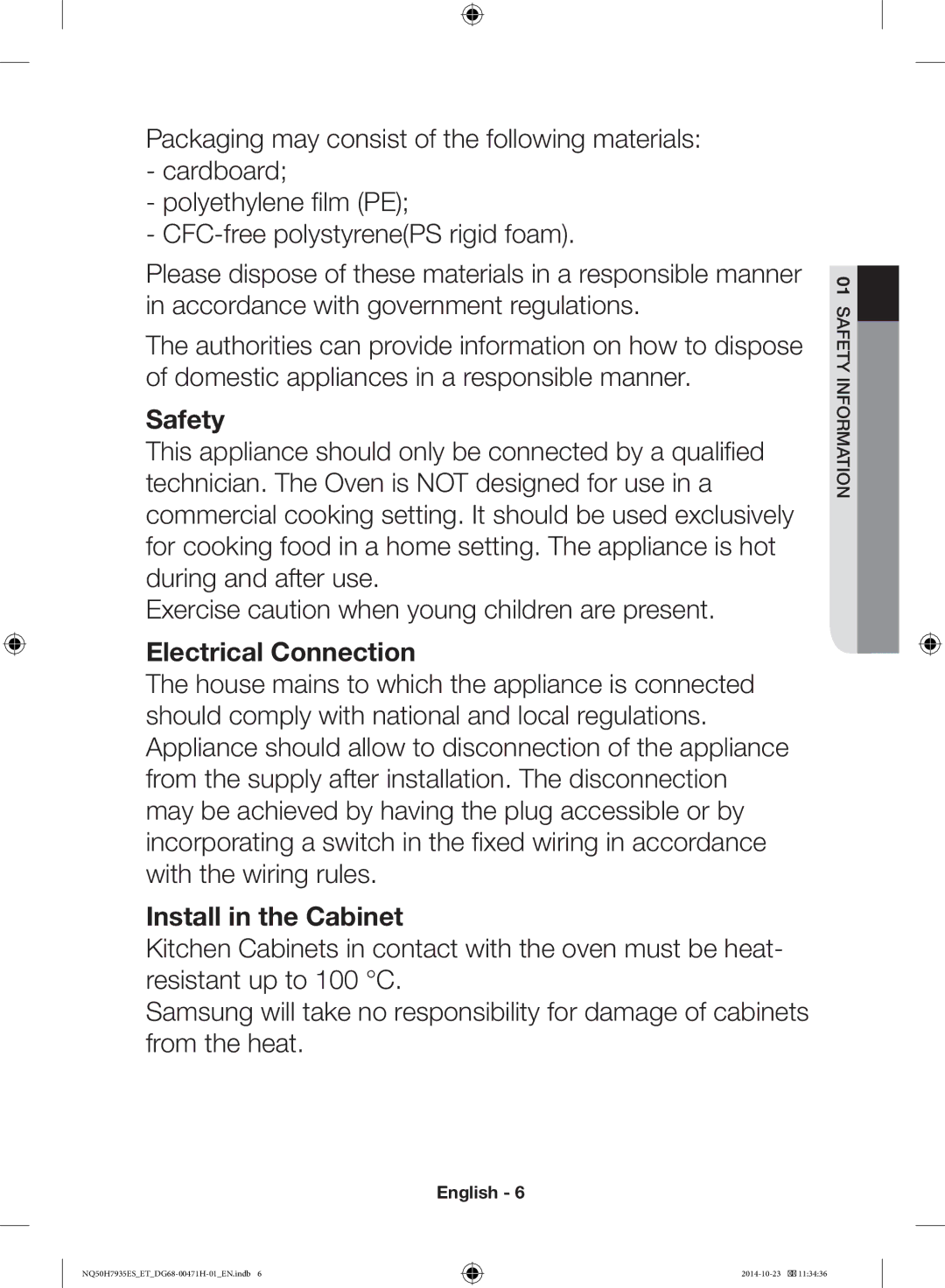 Samsung NQ50H7935ES/ET manual Safety 