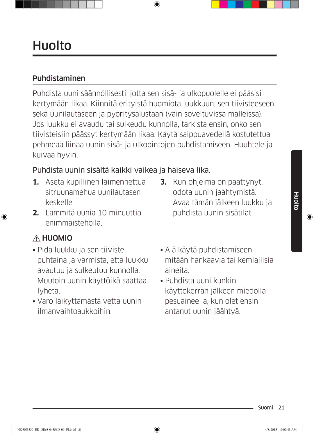 Samsung NQ50J3530BS/EE manual Huolto 