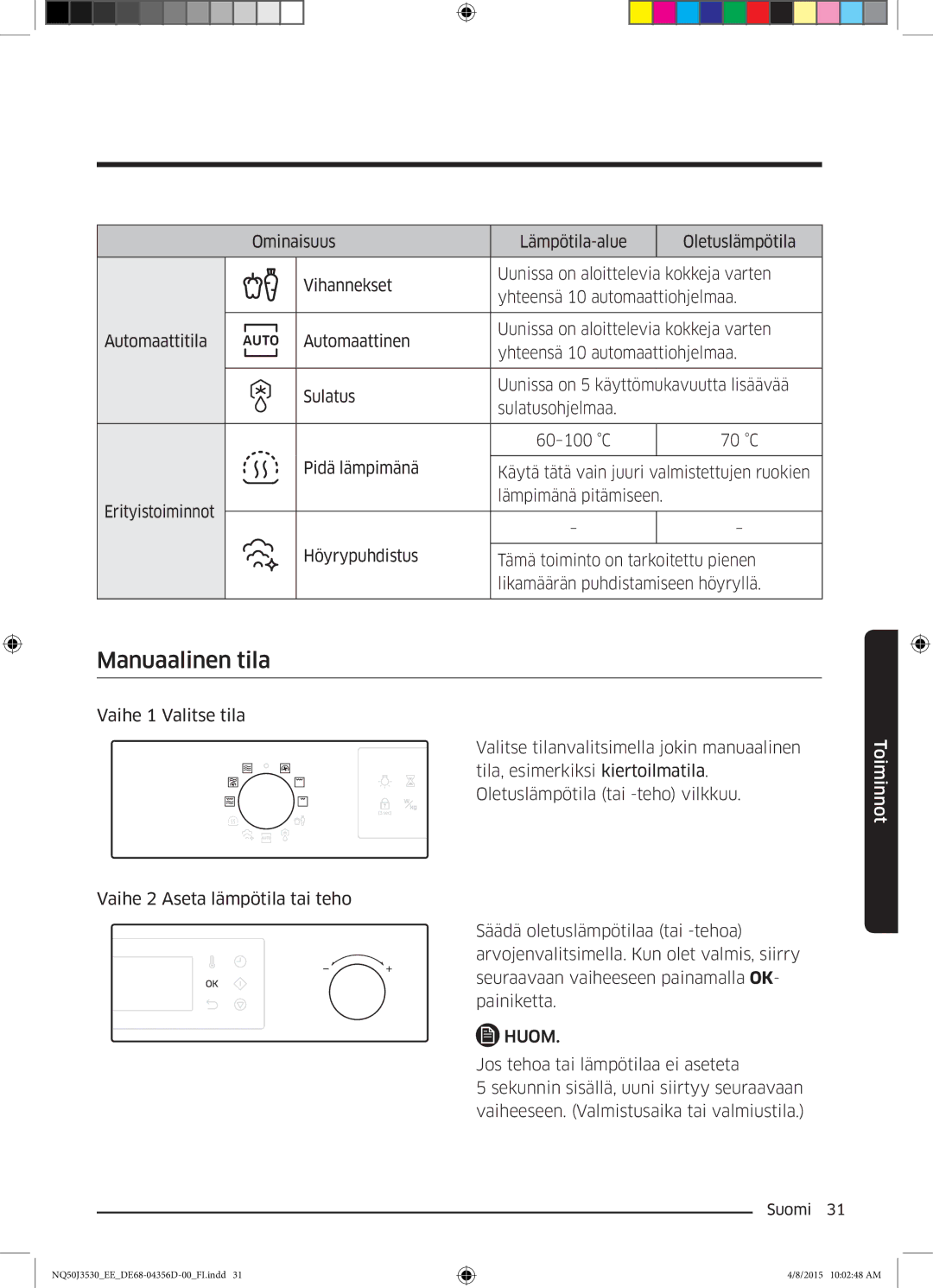 Samsung NQ50J3530BS/EE manual Manuaalinen tila 