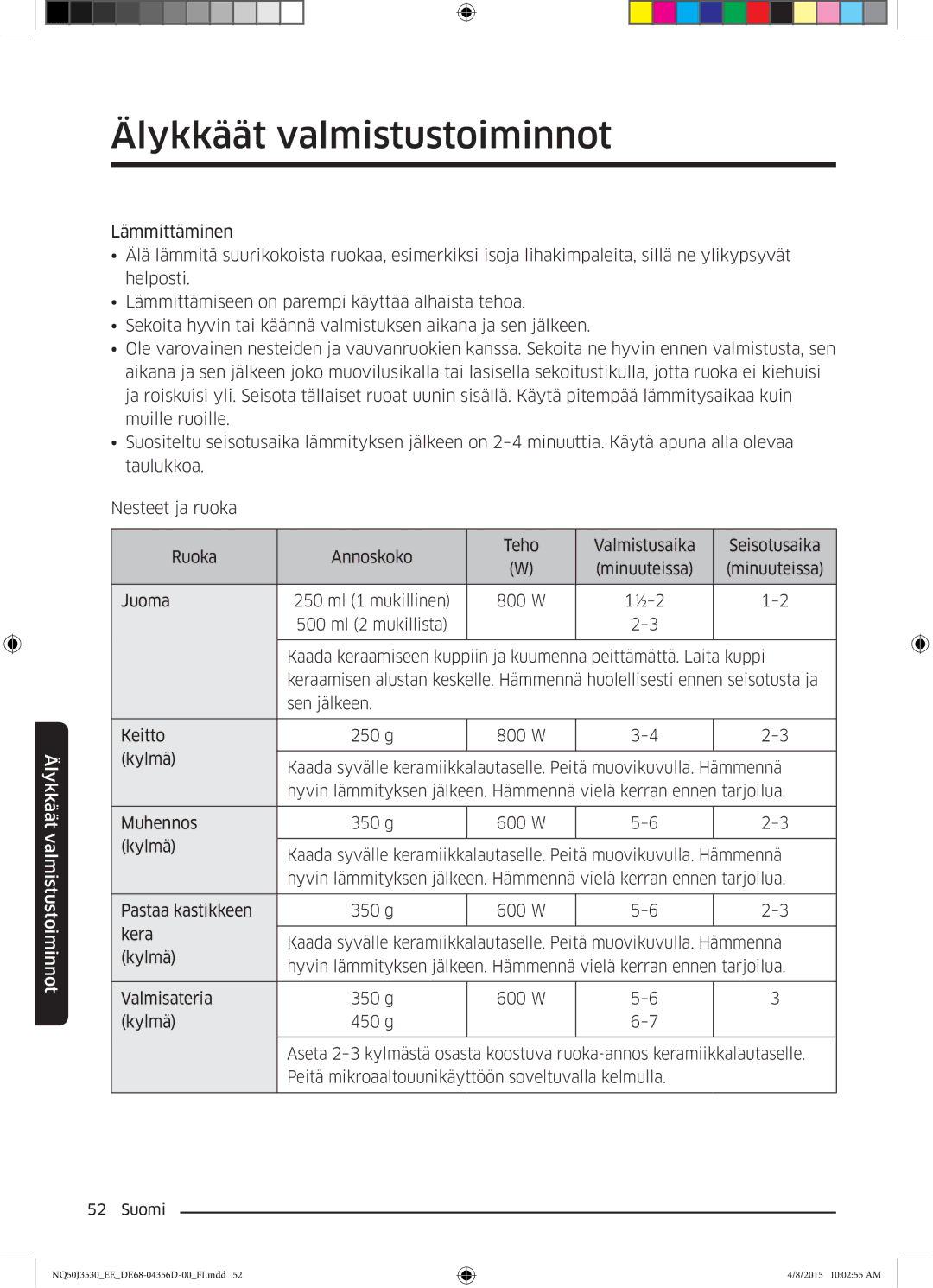 Samsung NQ50J3530BS/EE manual Älykkäät valmistustoiminnot 