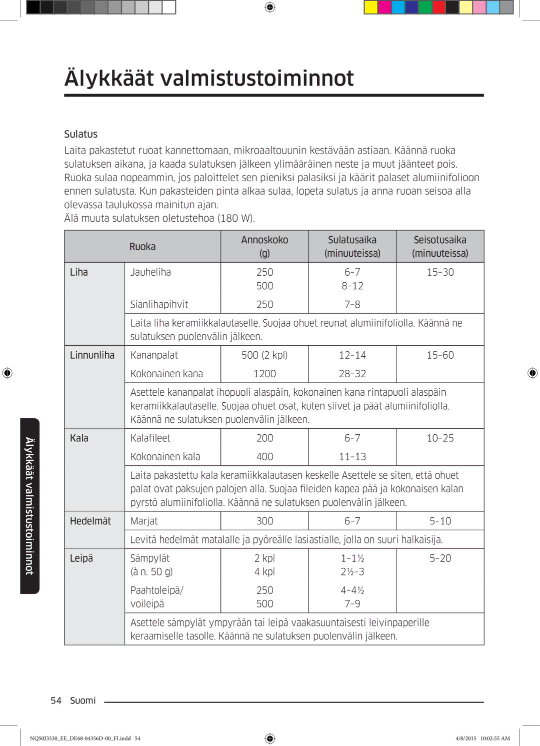 Samsung NQ50J3530BS/EE manual Älykkäät valmistustoiminnot 