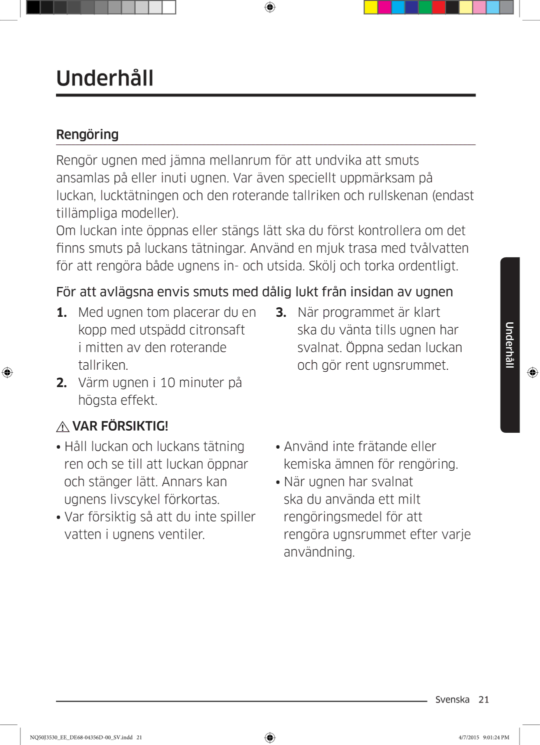 Samsung NQ50J3530BS/EE manual Underhåll 