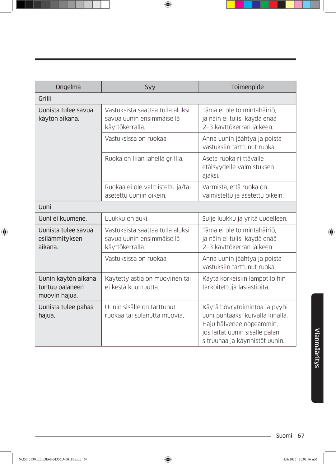 Samsung NQ50J3530BS/EE manual Vianmääritys 