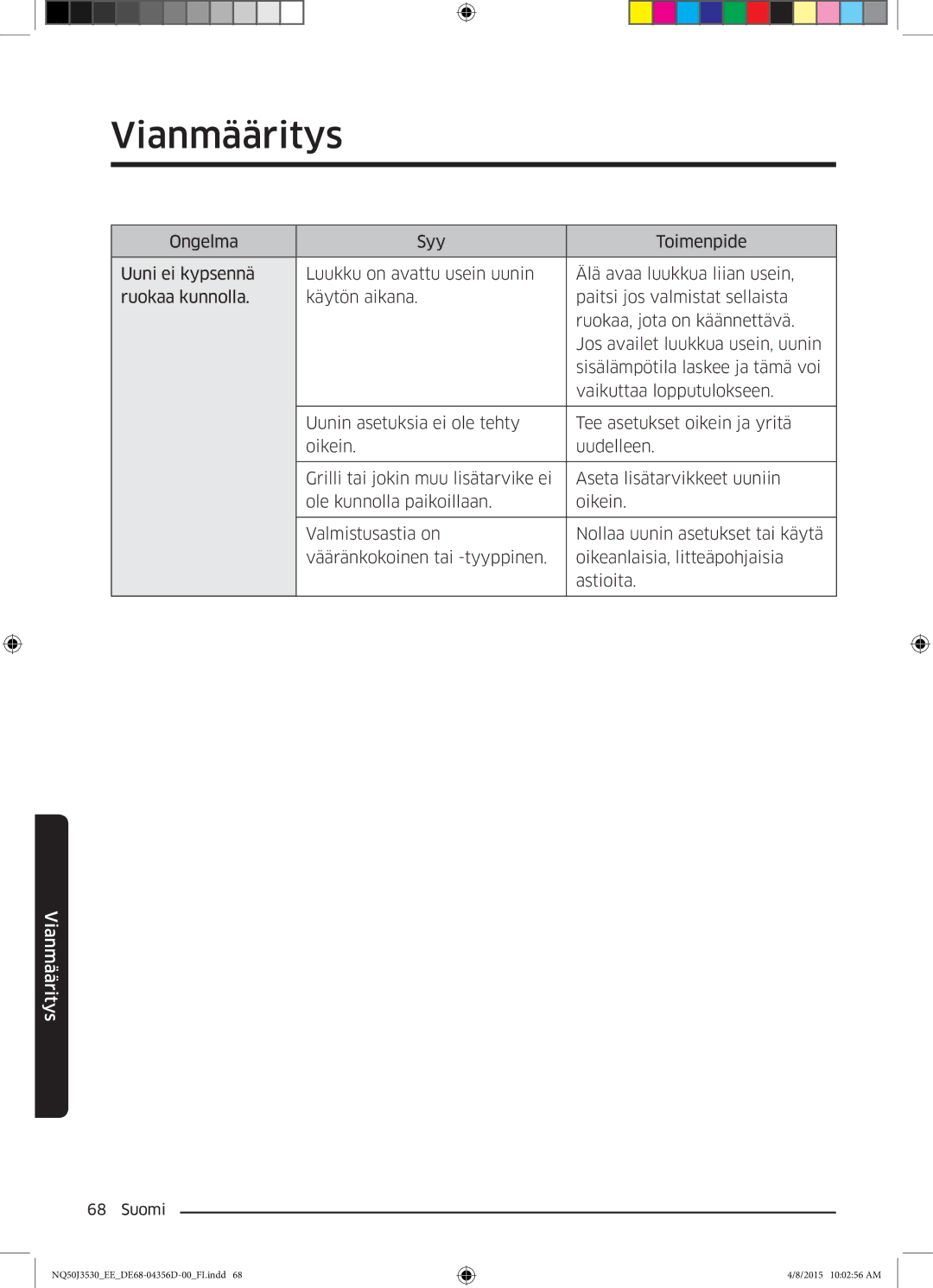 Samsung NQ50J3530BS/EE manual Vianmääritys 